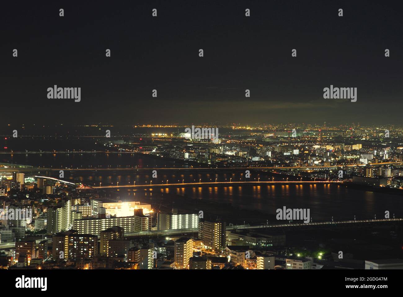 Osaka city in Japan cityscape at night view Stock Photo
