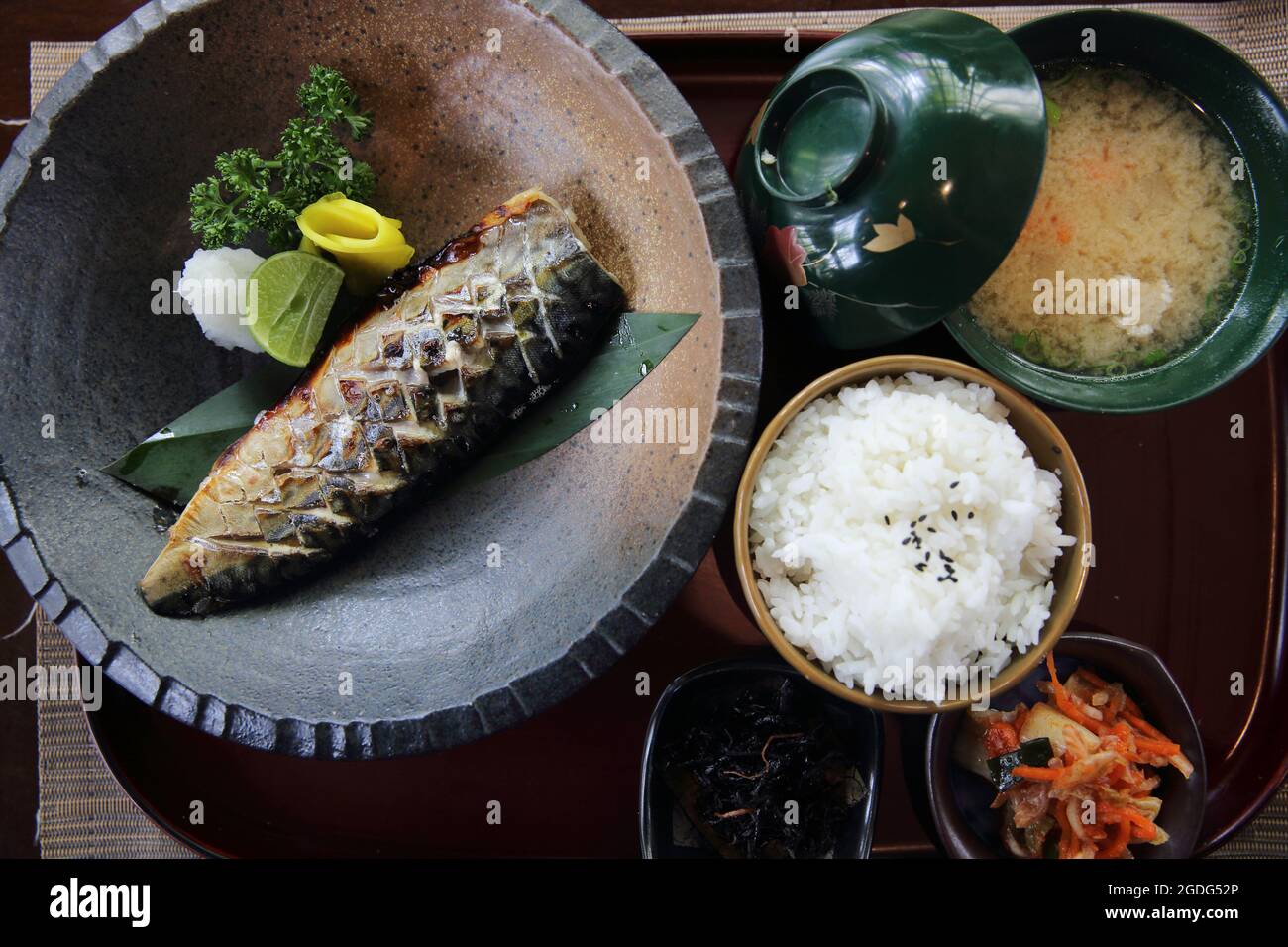mackerel with rice Japanese style food Stock Photo