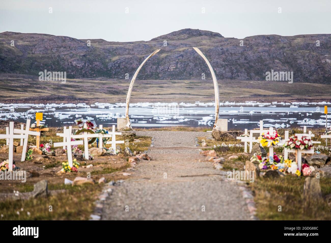 Ancestral cemetery with whale bones, Iqaluit, Baffin Island. Stock Photo