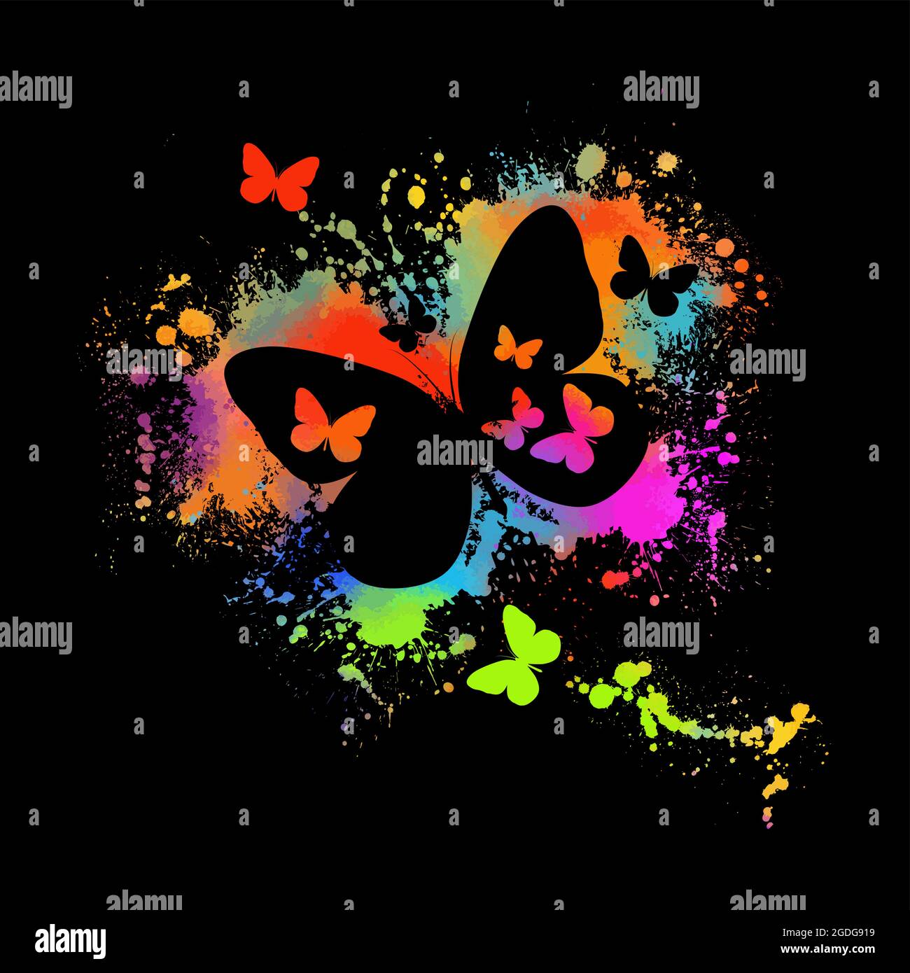 Abstraction multicolored butterflies. Multi-colored blots. Mixed media. Vector illustration Stock Vector