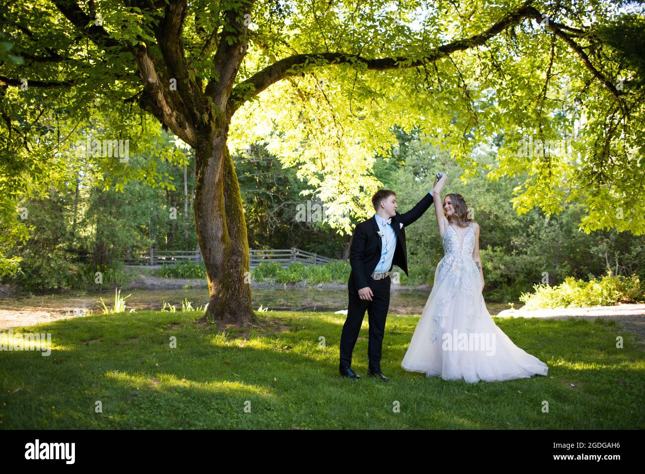 Romantic couple dancing in a park Stock Photo - Alamy