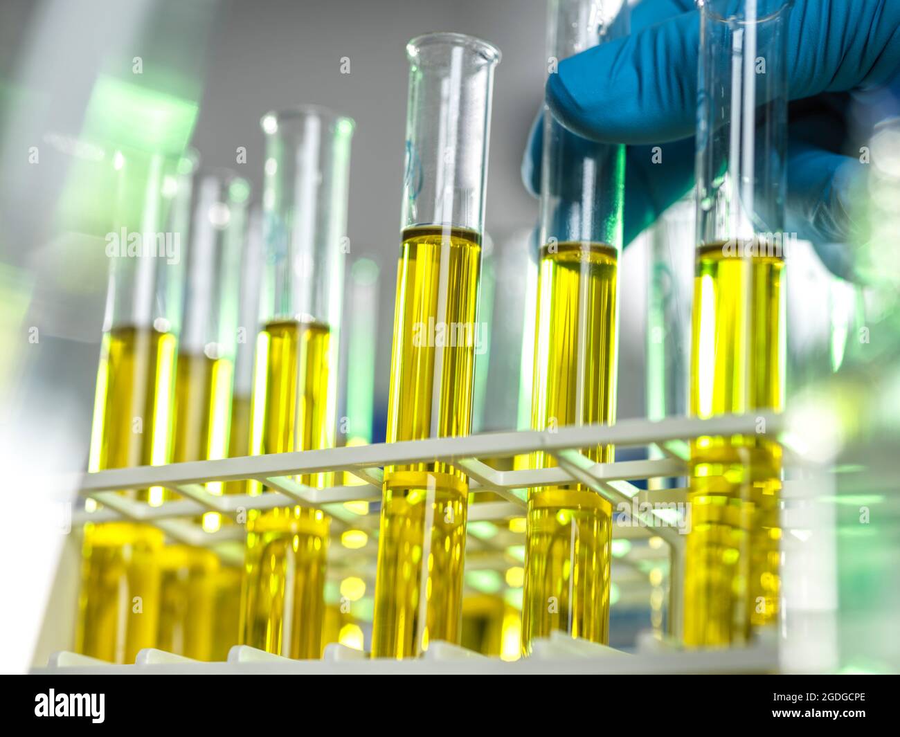 Oil samples being developed for medicine and chemicals Stock Photo