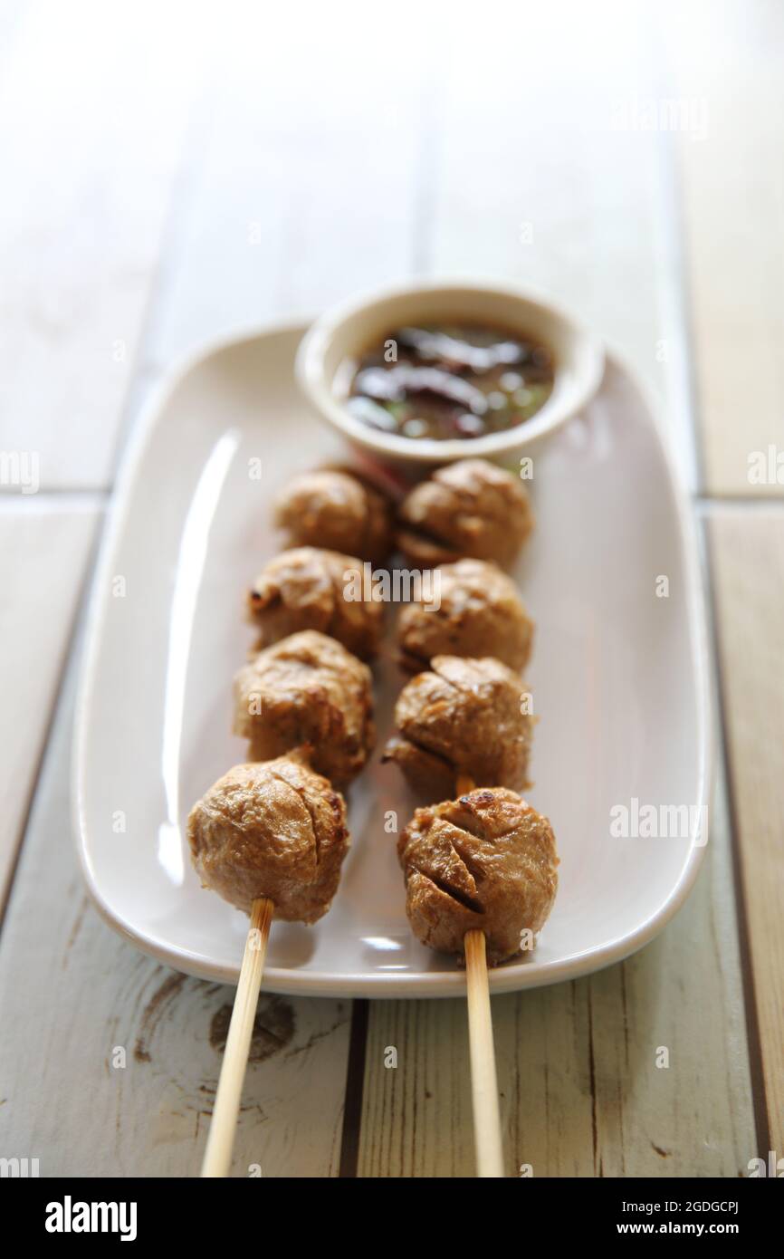 meatball with thai spicy sauce Stock Photo Alamy