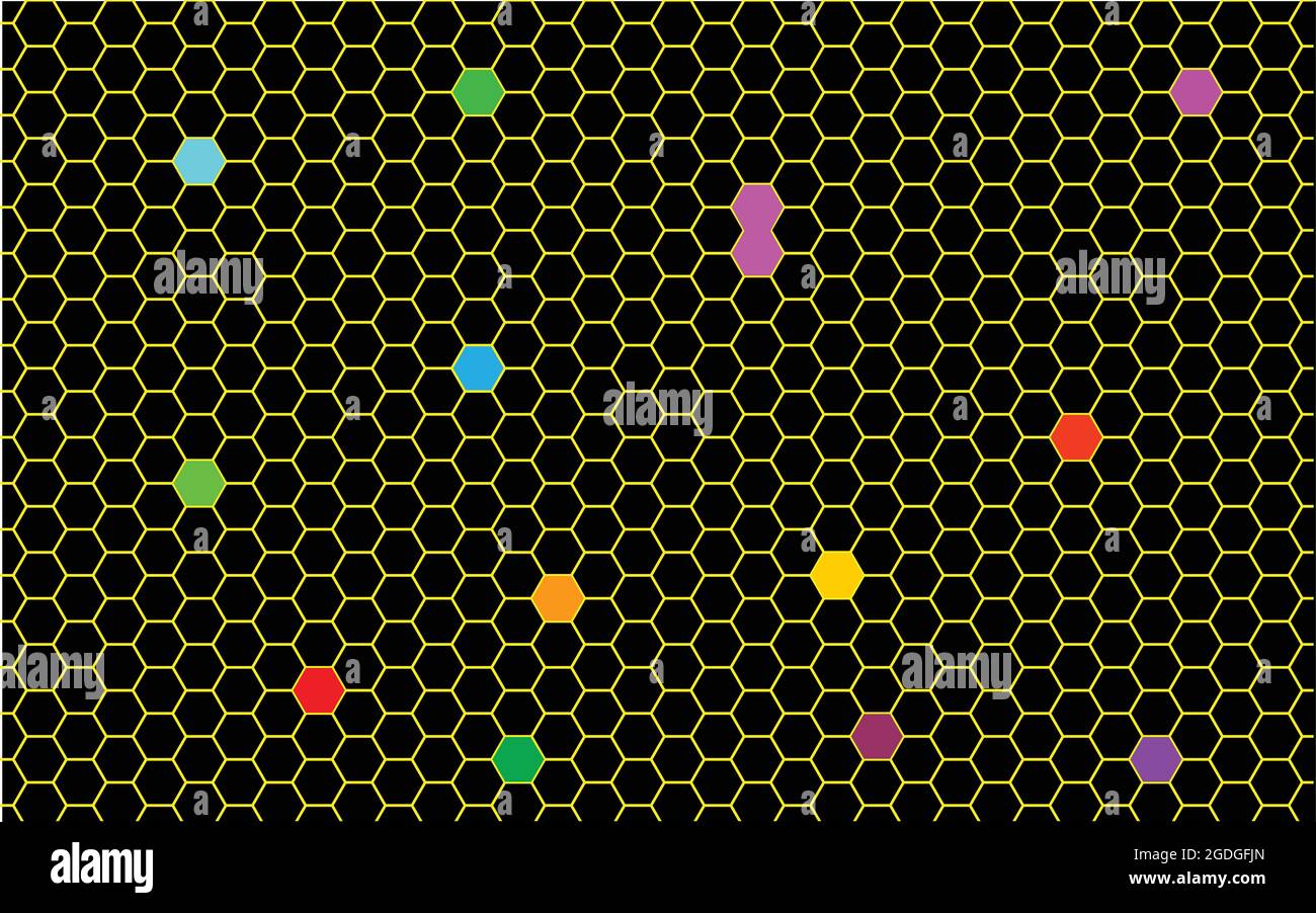 black and yellow hexagons modern background illustration Small colored hexagons Stock Vector