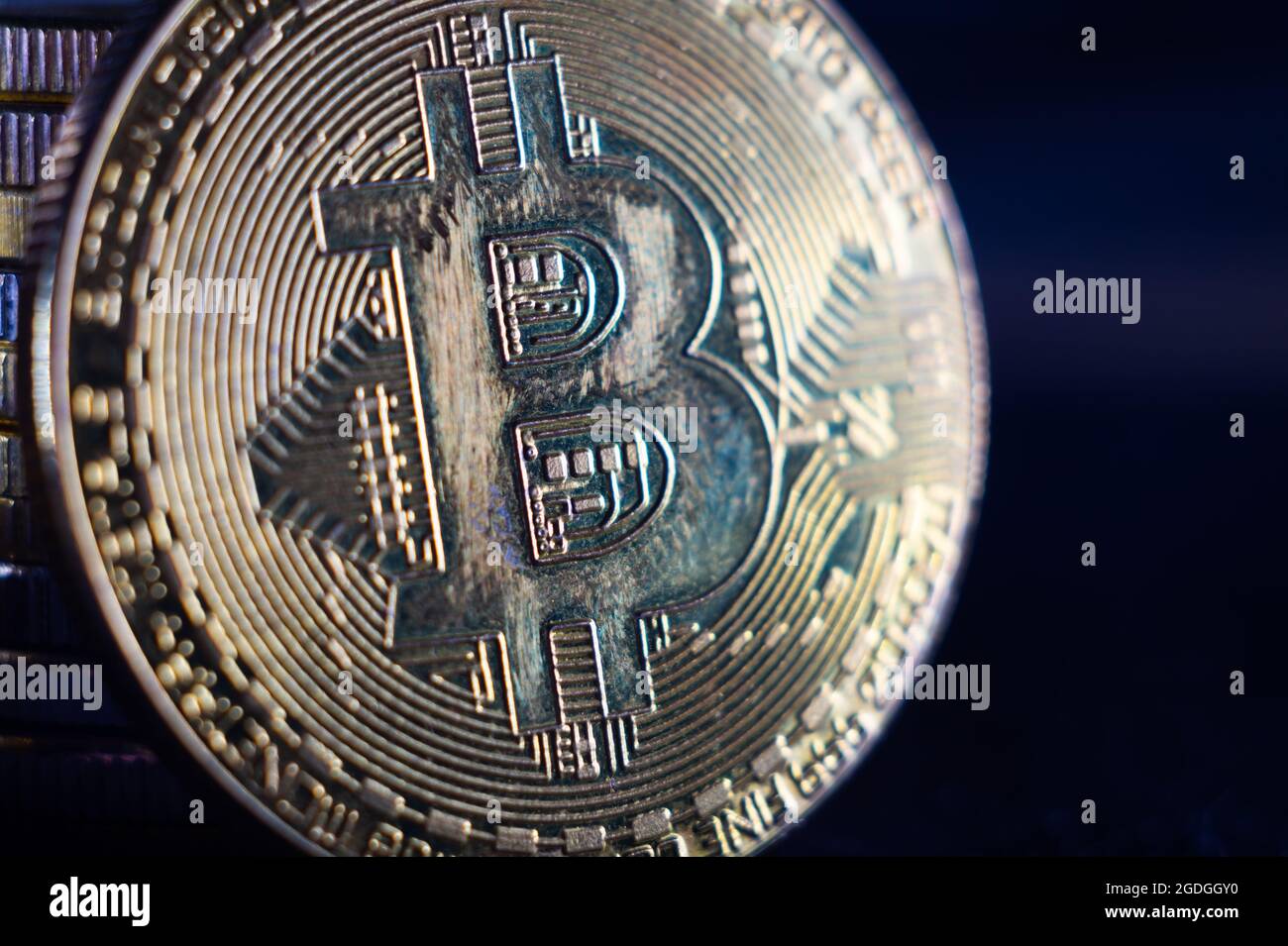 Silver Color Bitcoin Closeup shot of silver bitcoins illuminated with bright light Stock ...