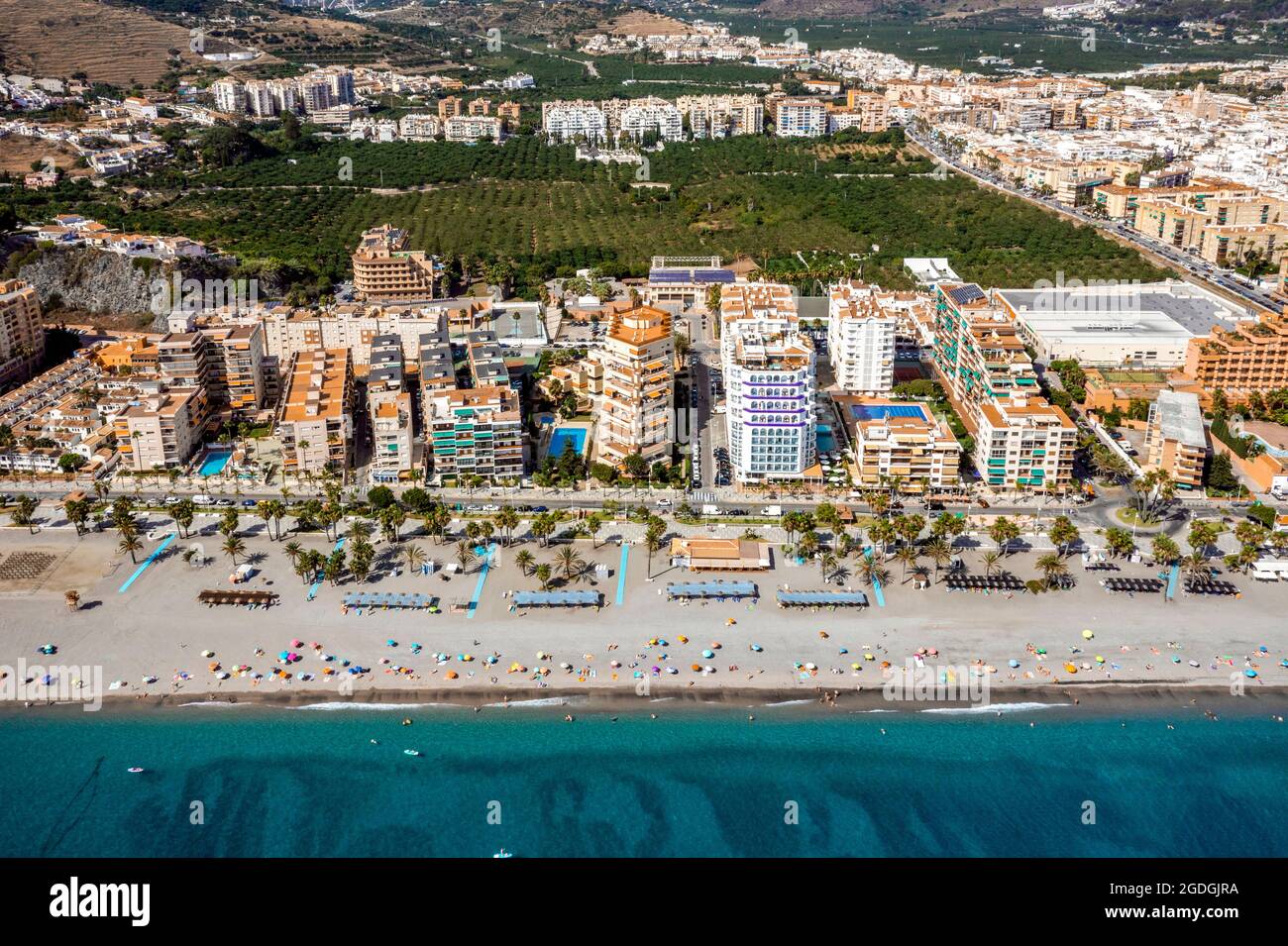 Aerial view of touristic coast in Almunecar by Mediterranean Sea, Andalusia, Spain Stock Photo