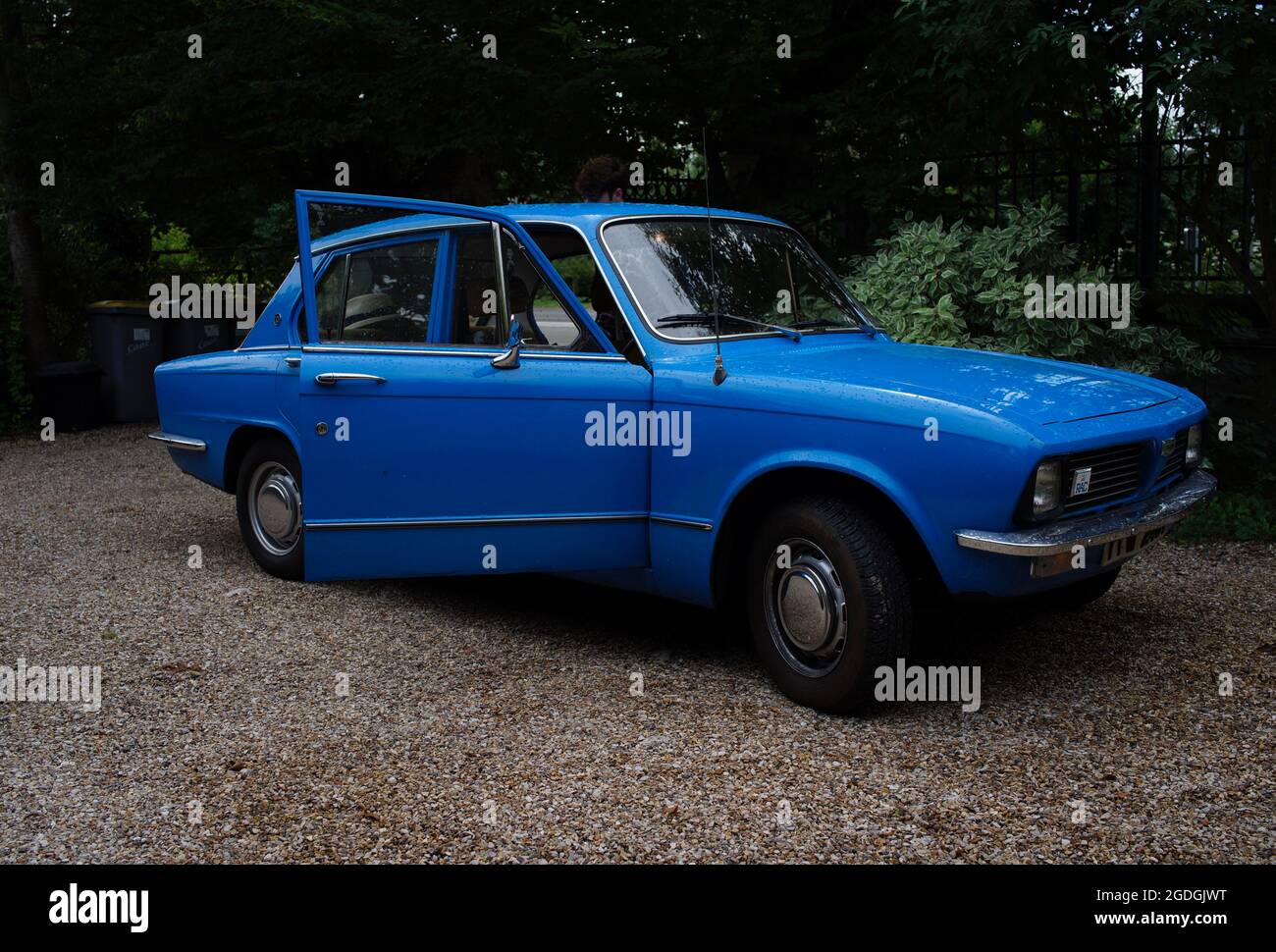 Triumph Dolomite 1300, classic, blue, parked with open door Stock Photo