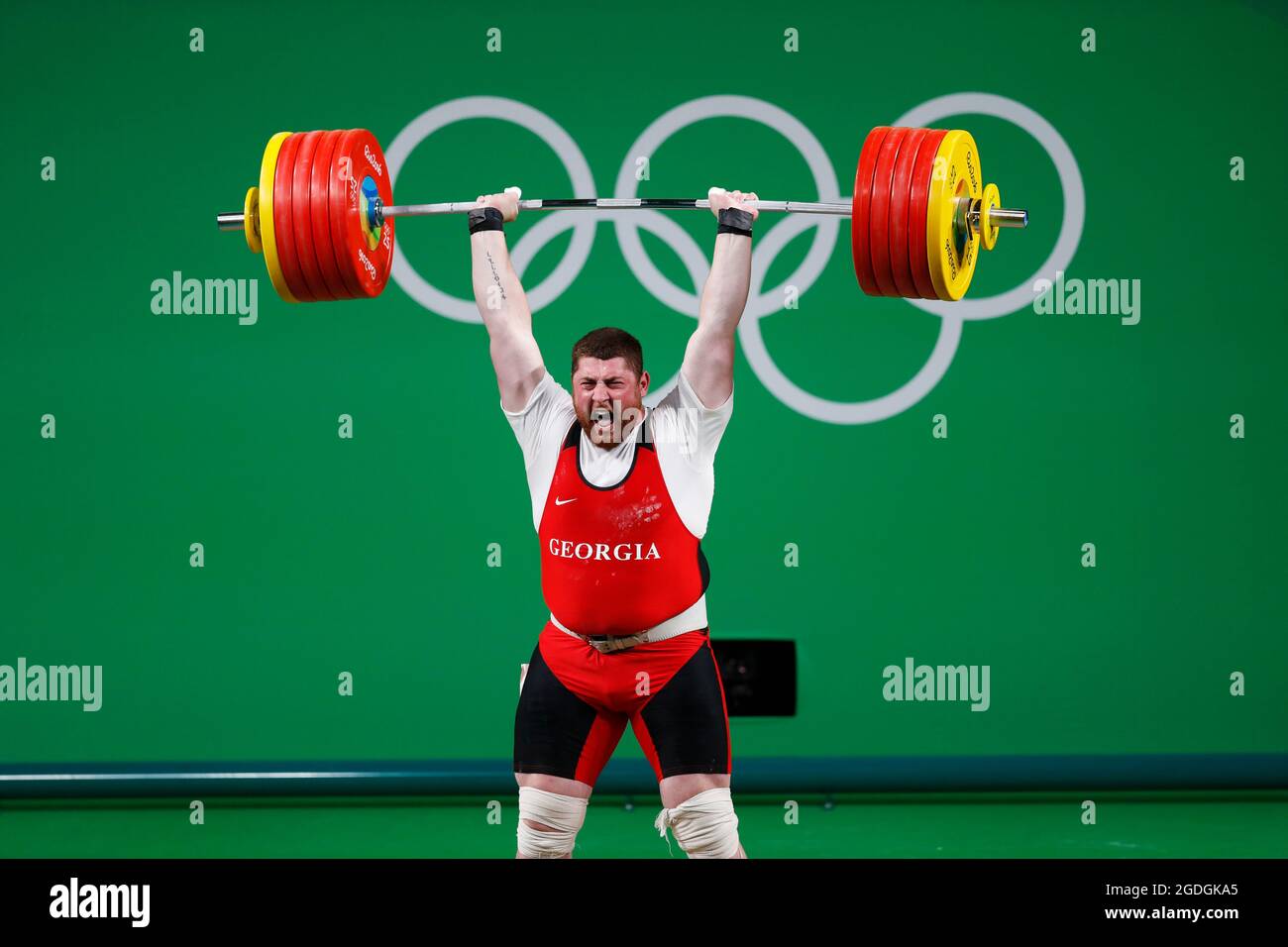 Lasha Talakhadze of Georgia gold medal at Rio 2016 Olympic Games. Lifts 223 kg breaks the world record in weightlifting Stock Photo