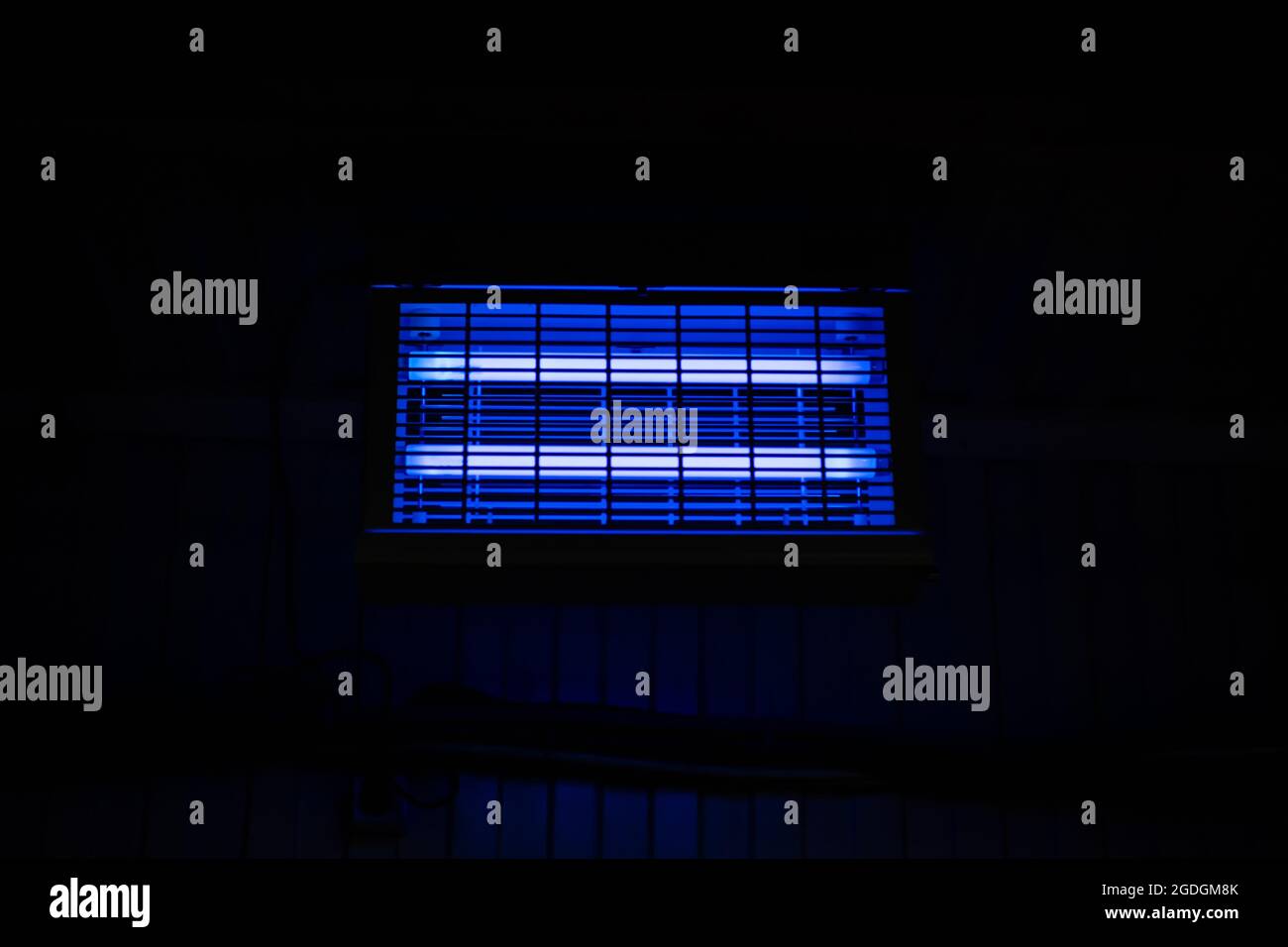 Ultraviolet lamp in the food processing room. The concept of cleanliness and hygiene. The lamp's