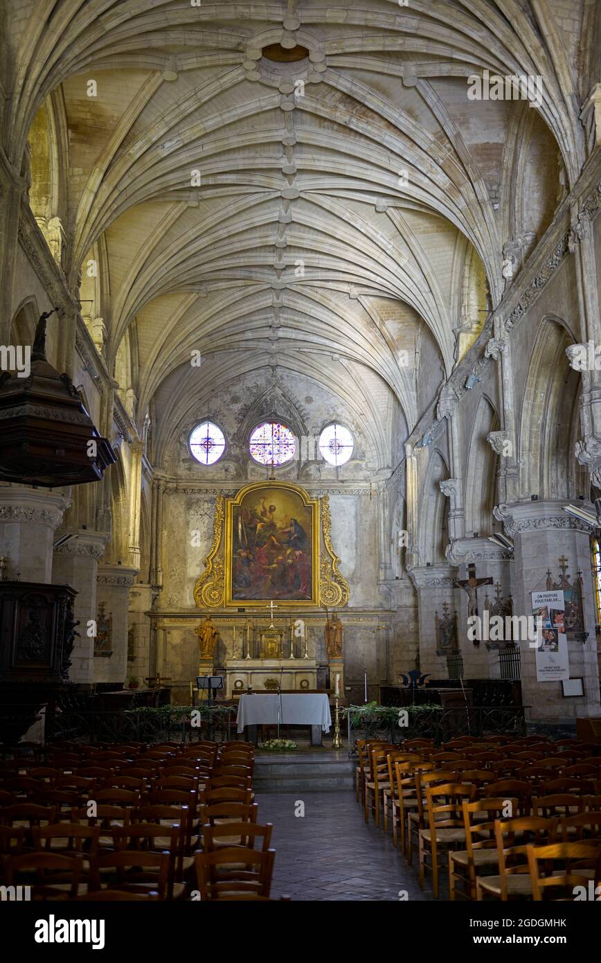 Interior of the Église abbatiale Saint-Saulve, Montreuil, Pas-de-Calais, Northern France. Stock Photo