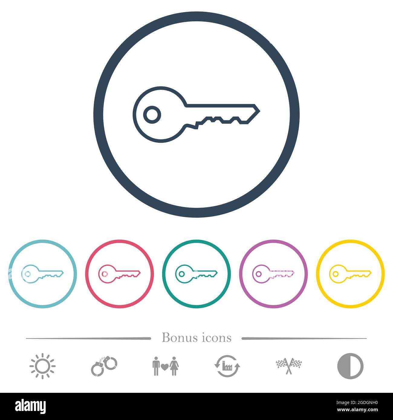 Single safety key outline flat color icons in round outlines. 6 bonus ...