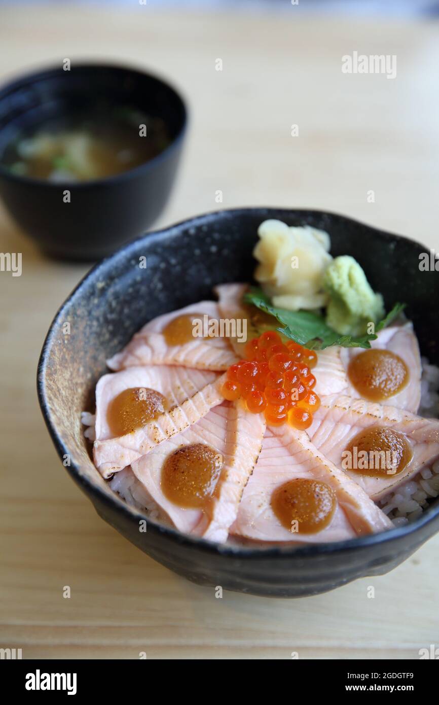 salmon sushi rice don , Japanese food Stock Photo Alamy