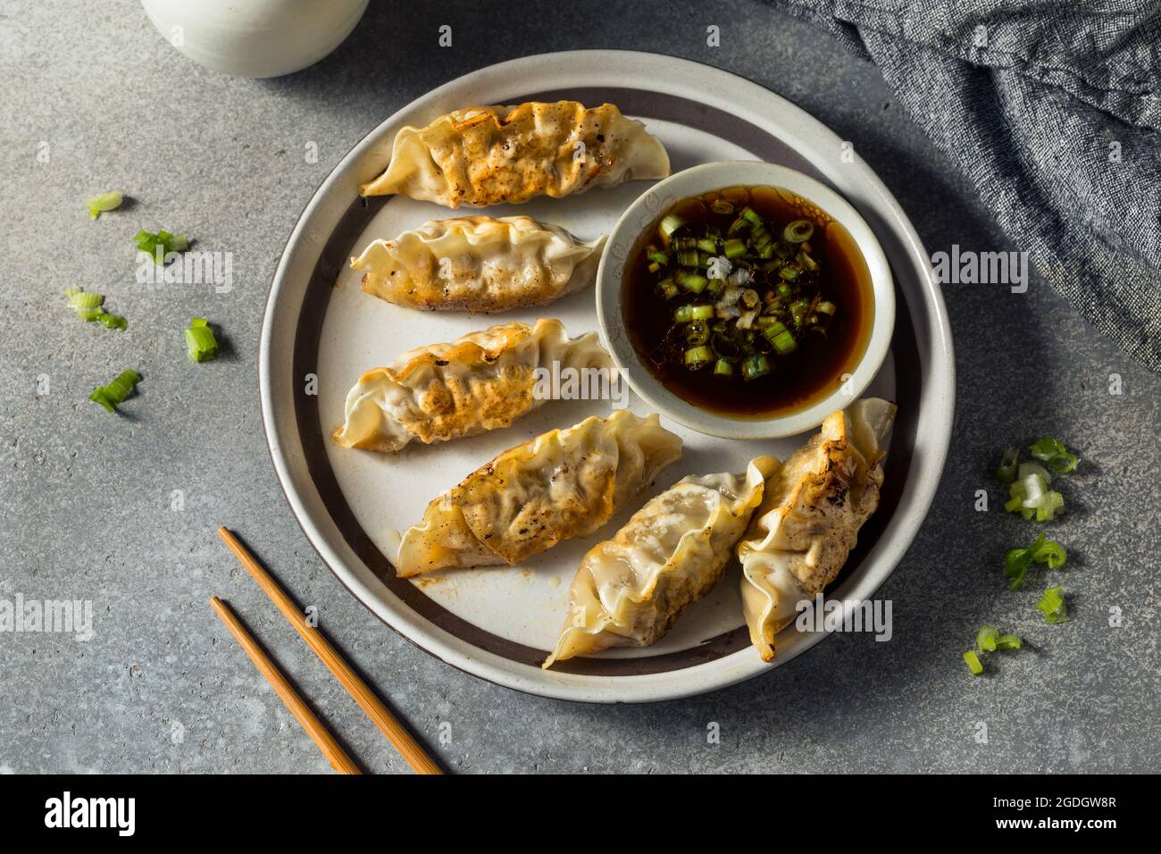Homemade Korean Beef Mandu Potstickers with Dipping Sauce Stock Photo Alamy