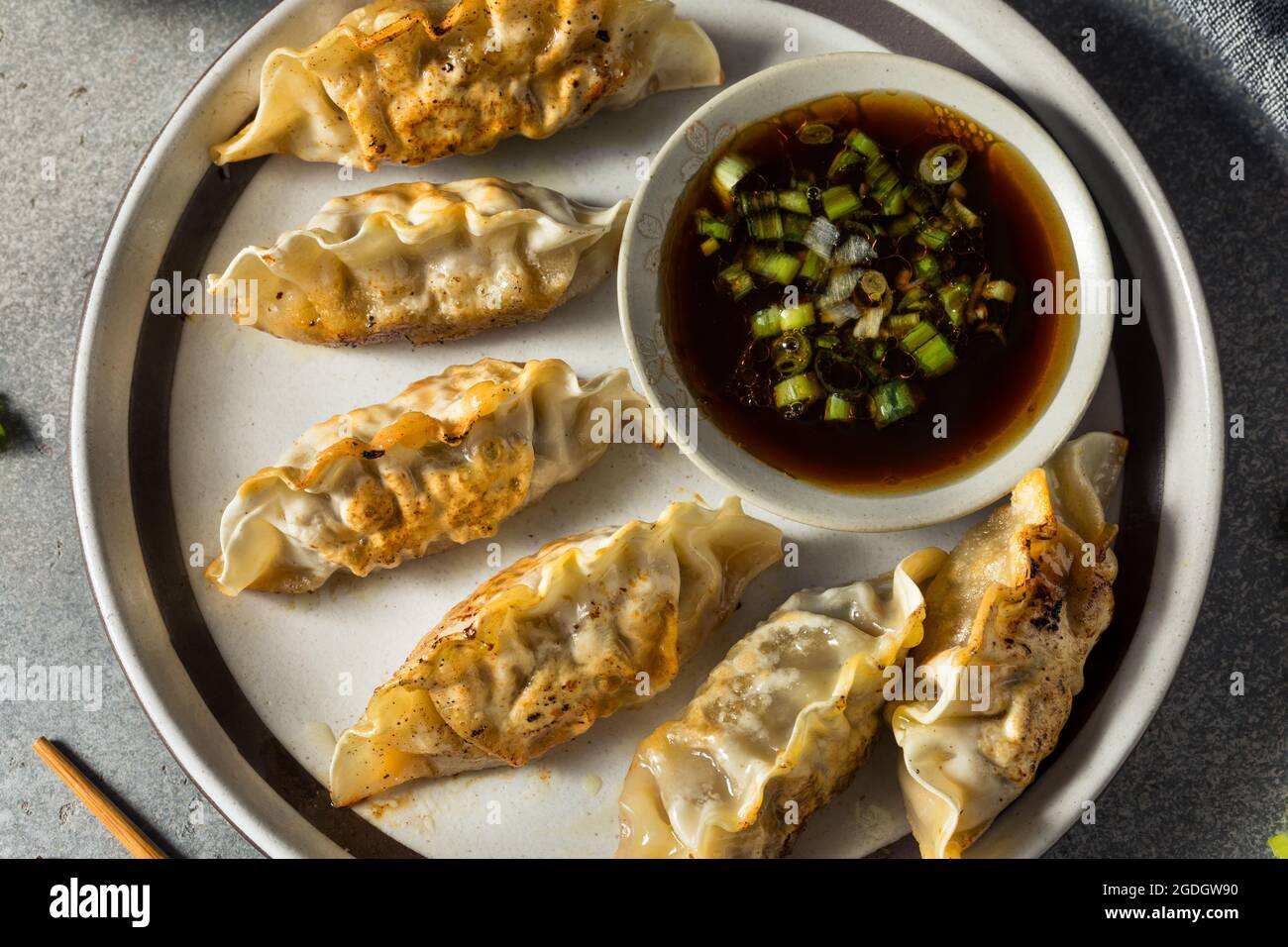 Homemade Korean Beef Mandu Potstickers with Dipping Sauce Stock Photo Alamy