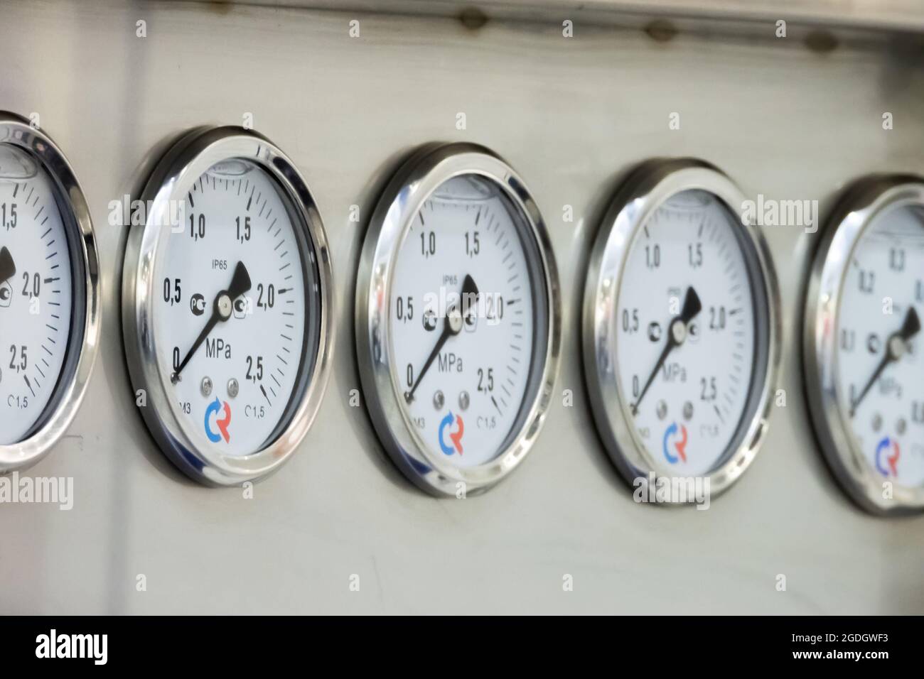 Pressure sensors dials on ECWATECH exhibition. Crocus Expo Stock Photo ...