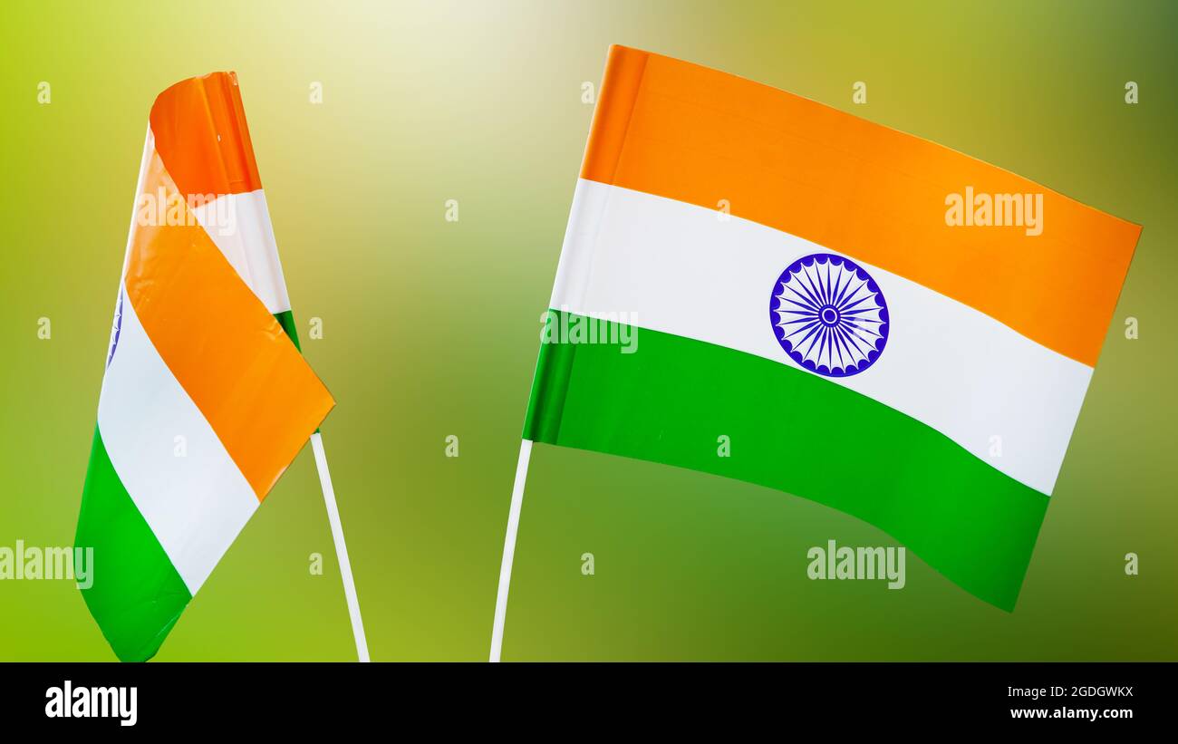 Two Indian tricolor national flags in nature background. Independence Day  and Republic Day of India. 15 August Indian Tiranga crossed close-up view,  F Stock Photo - Alamy