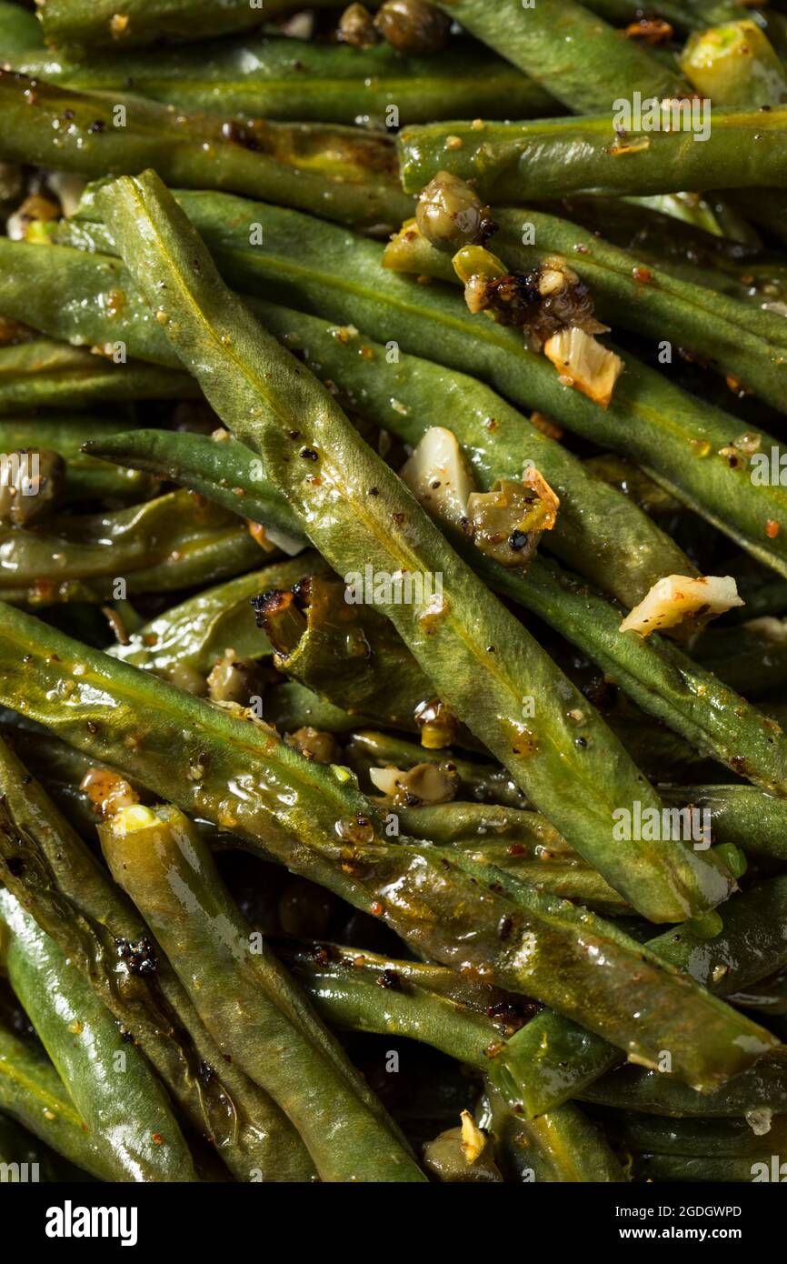 Healthy Homemade Roasted Green Beans with Garlic and Capers Stock Photo