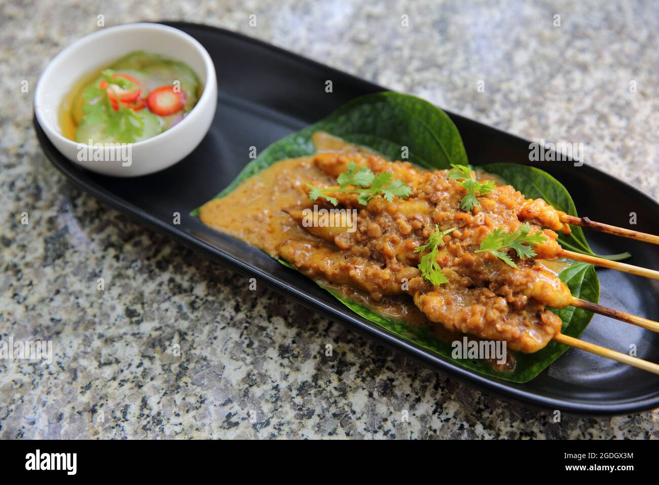 Chicken Satay in close up , Asian food Stock Photo