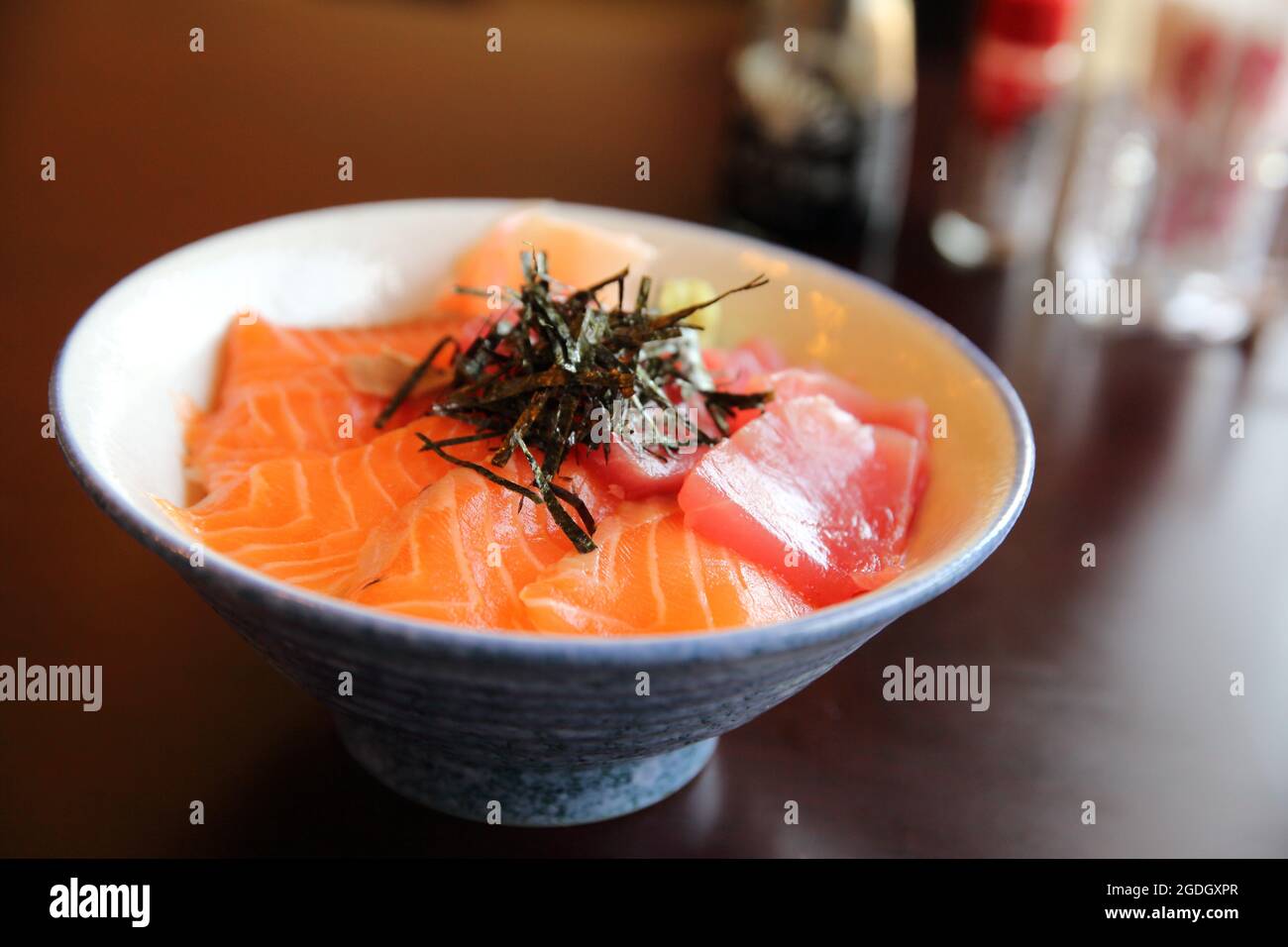 Salmon and tuna sushi don Stock Photo Alamy