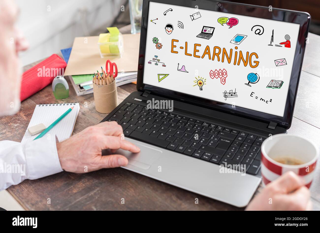 E-learning concept shown on a laptop screen Stock Photo