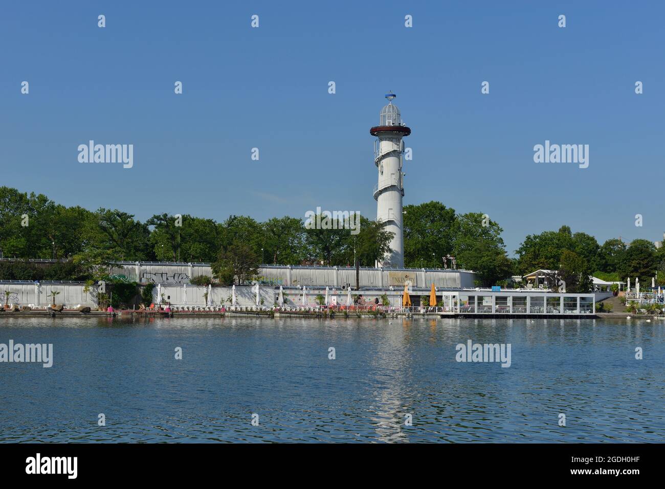Vienna, Austria. Danube Island with lighthouse Stock Photo