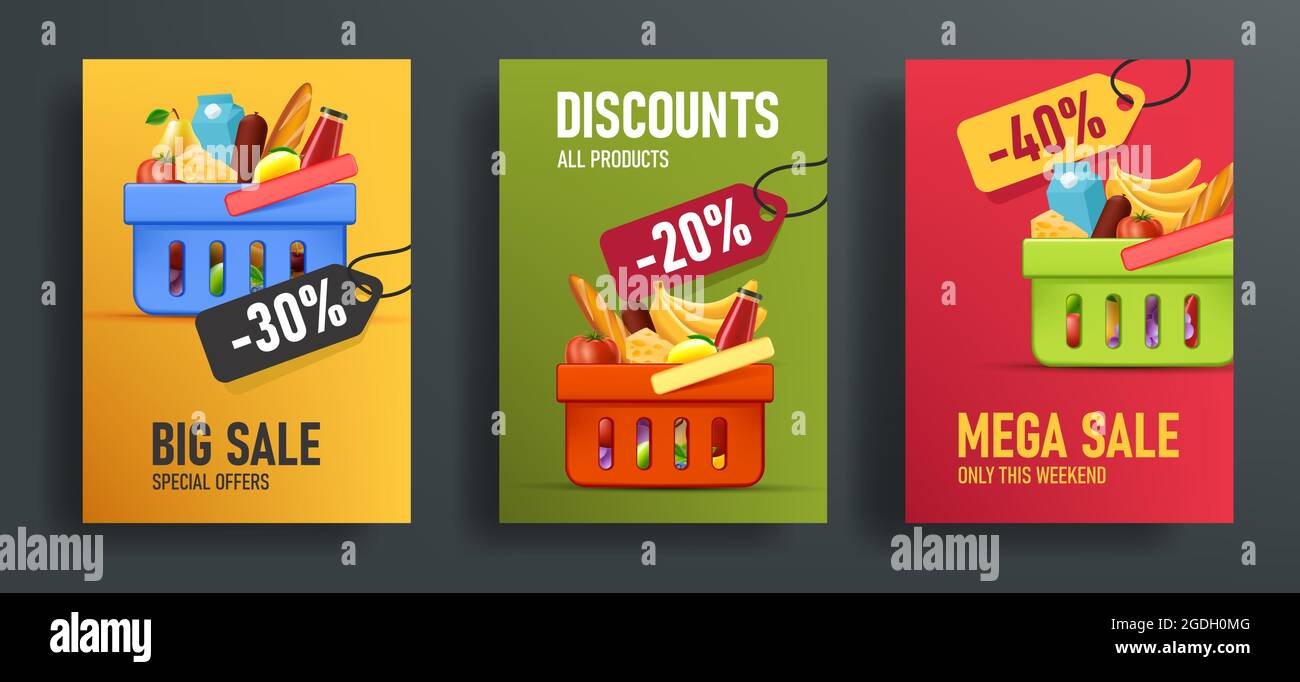 Set of flyers template for grocery store loyalty program with full