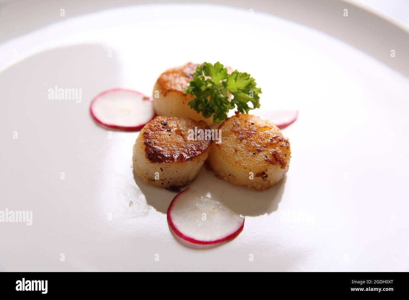 Fried Scallops in white Stock Photo Alamy