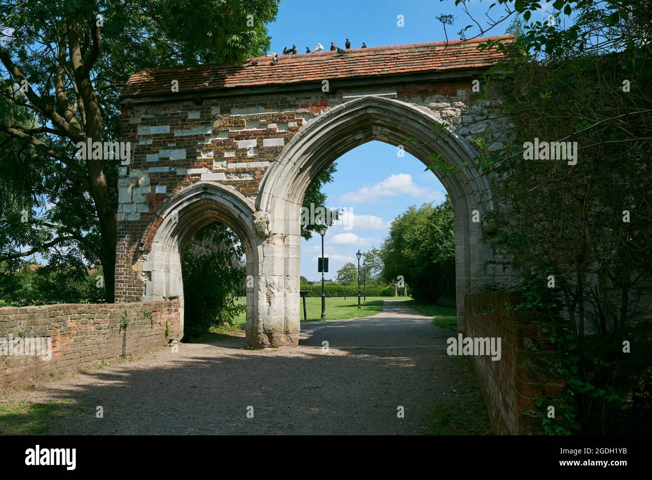 Remains of the 14th century abbey gatehouse at Waltham Abbey, Essex, Southern England Stock Photo