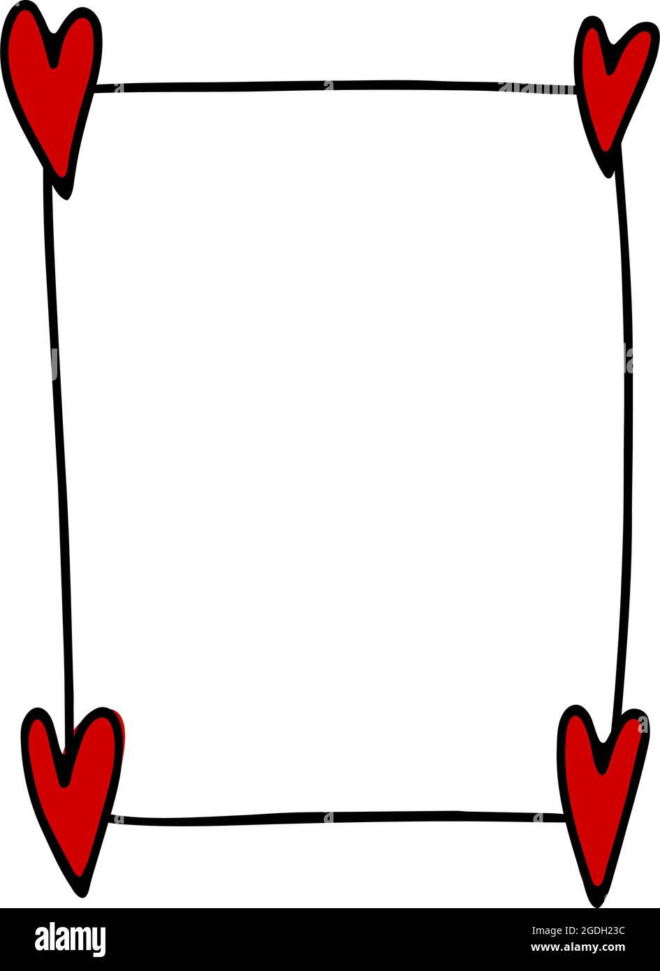 Doodle Valentines Day frame. Hand-drawn outline hearts red template ...