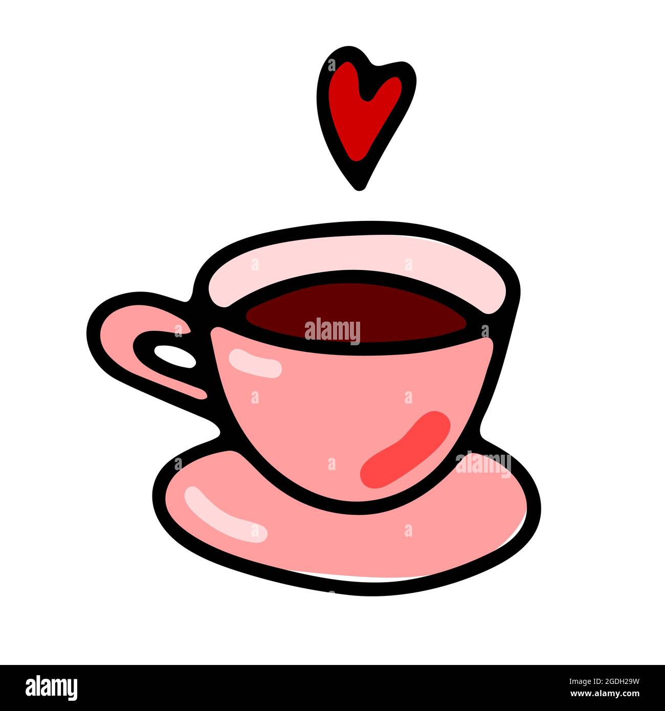 Doodle coffee cup. Cute hot beverage isolated on white background. Pink  tea, latte, cappuccino, americano mug with steam heart. Vector hygge cozy  illu Stock Vector Image & Art - Alamy