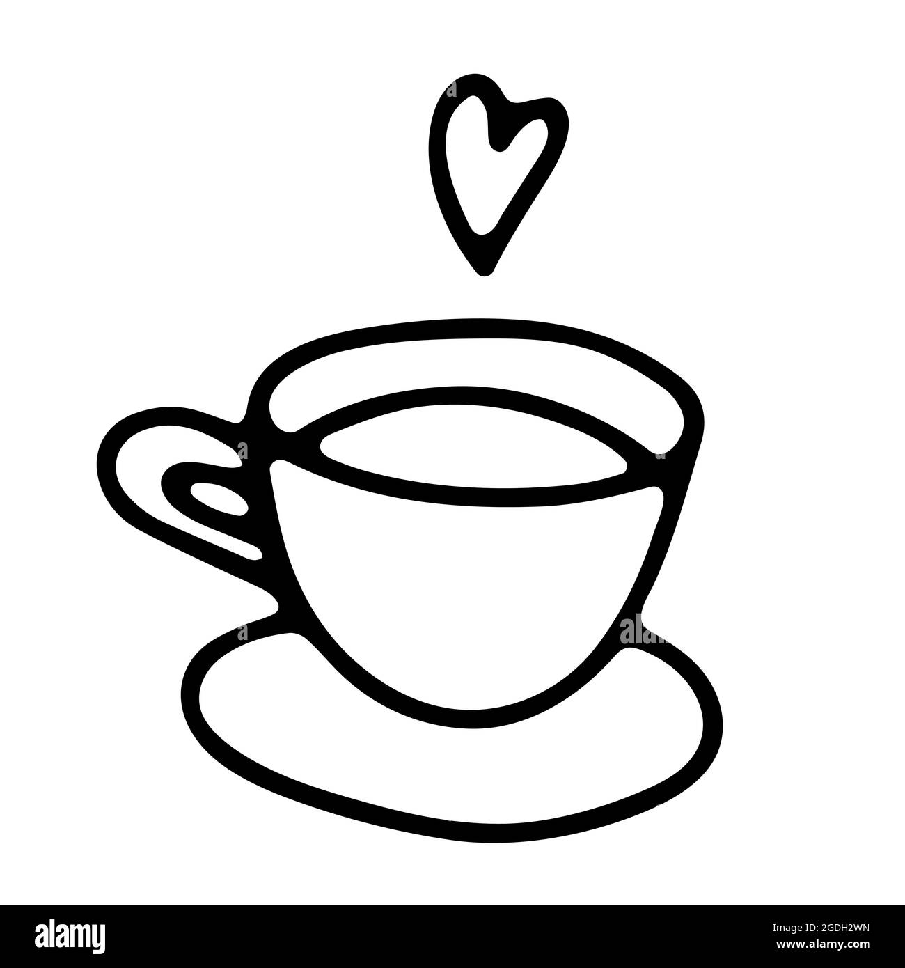 Doodle coffee cup. Cute hot beverage isolated on white background. Outline  tea, latte, cappuccino, americano mug with heart steam, saucer. Vector illu  Stock Vector Image & Art - Alamy