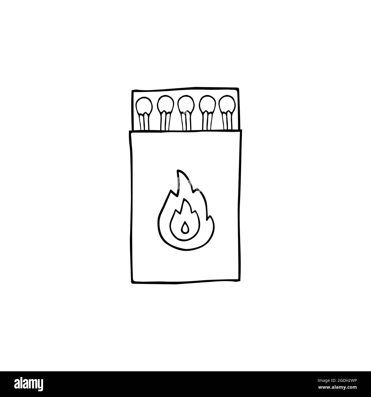 Doodle vector safety matches box. Wooden new match sticks container