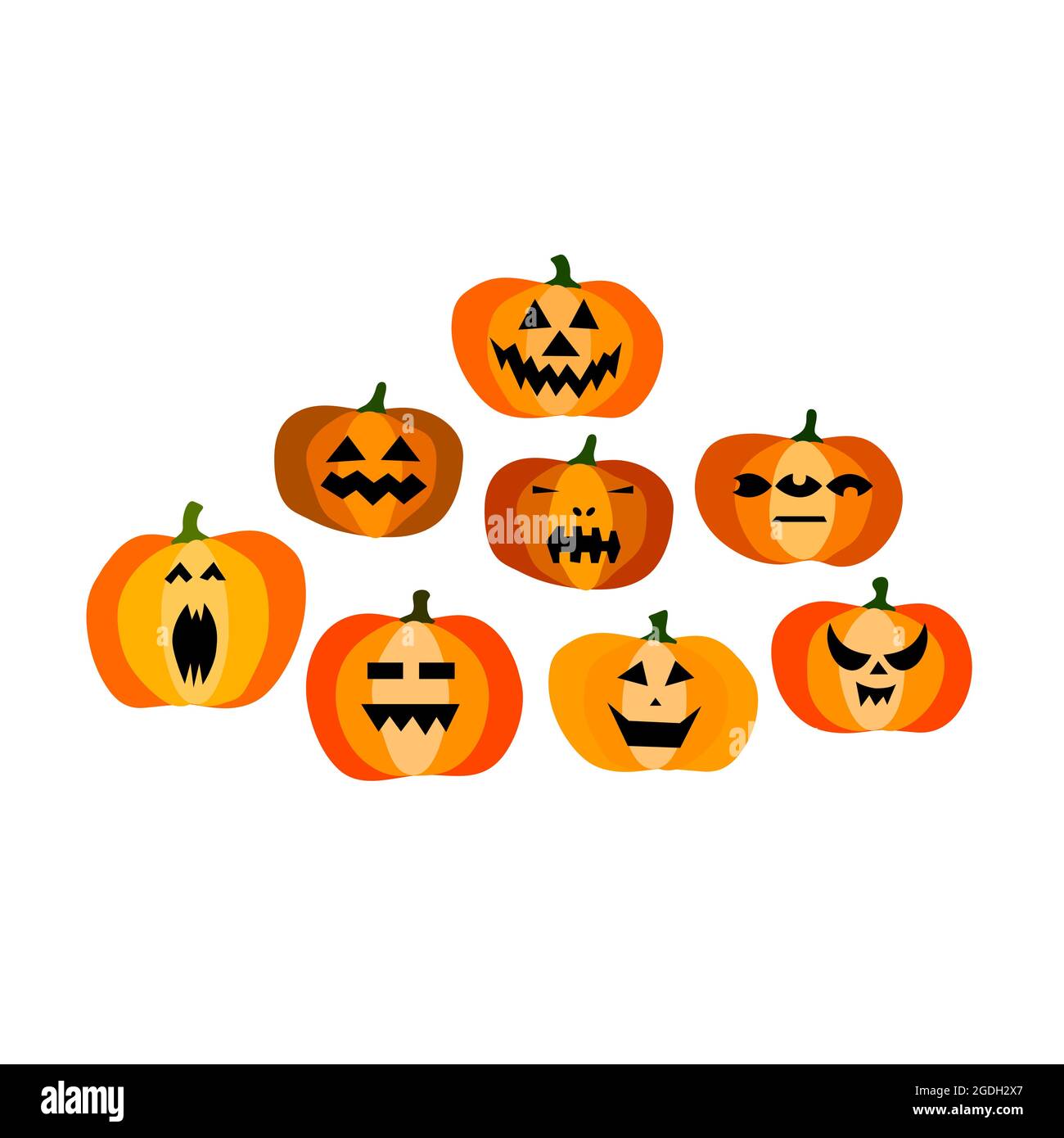 Set of halloween scary orange pumpkins isolated on white background ...