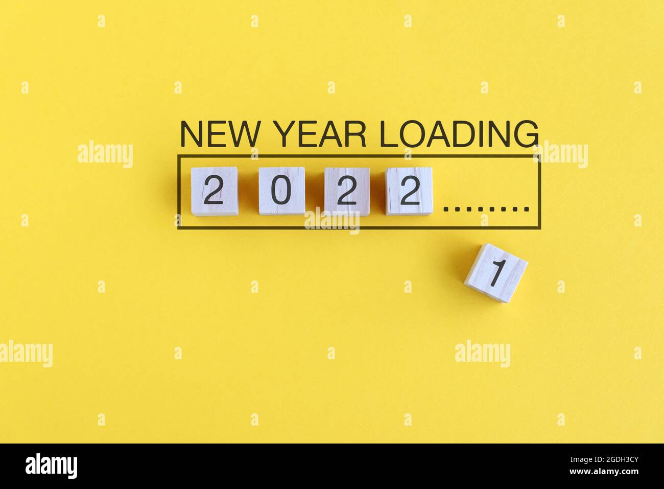 New Year 2022 Loading on yellow background Stock Photo