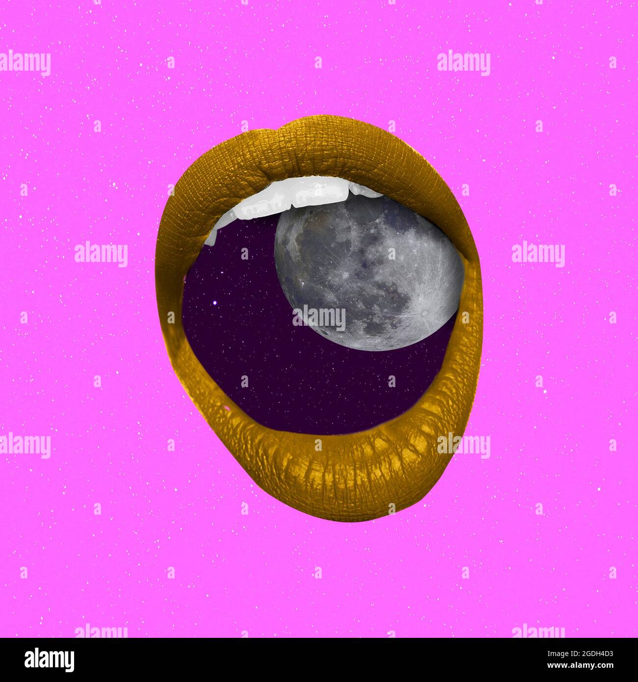 Exploding Mouth Contemporary art collage, modern design. Mystery. Composition with ...