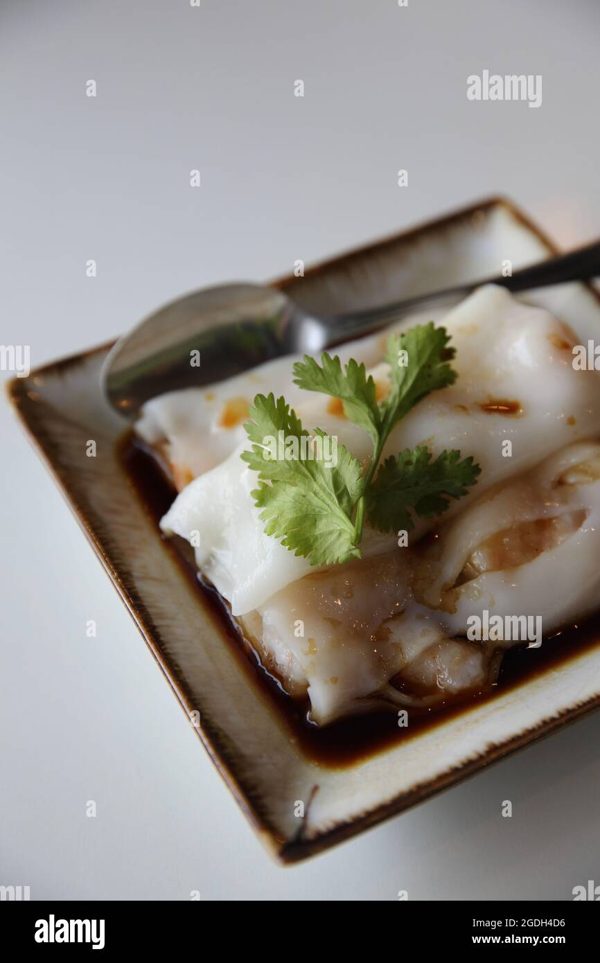 Chinese shrimp spring rolls isolated in white background Stock Photo