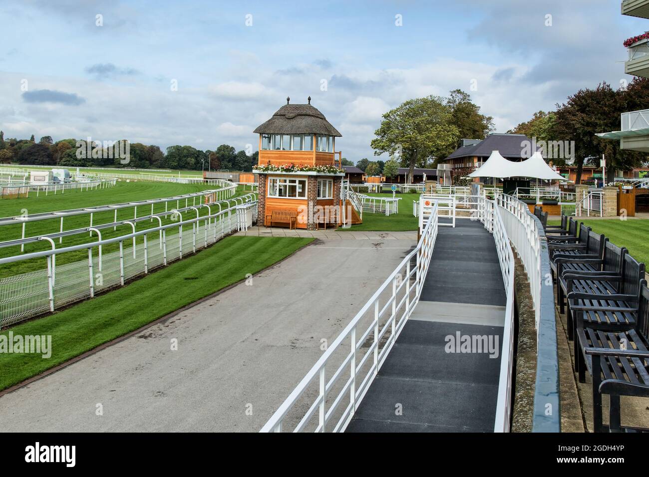 The York Racecourse's wooden tower, located just across from the Melrose Grandstand, Knavesmire Road, York, North Yorkshire, England, UK. Stock Photo