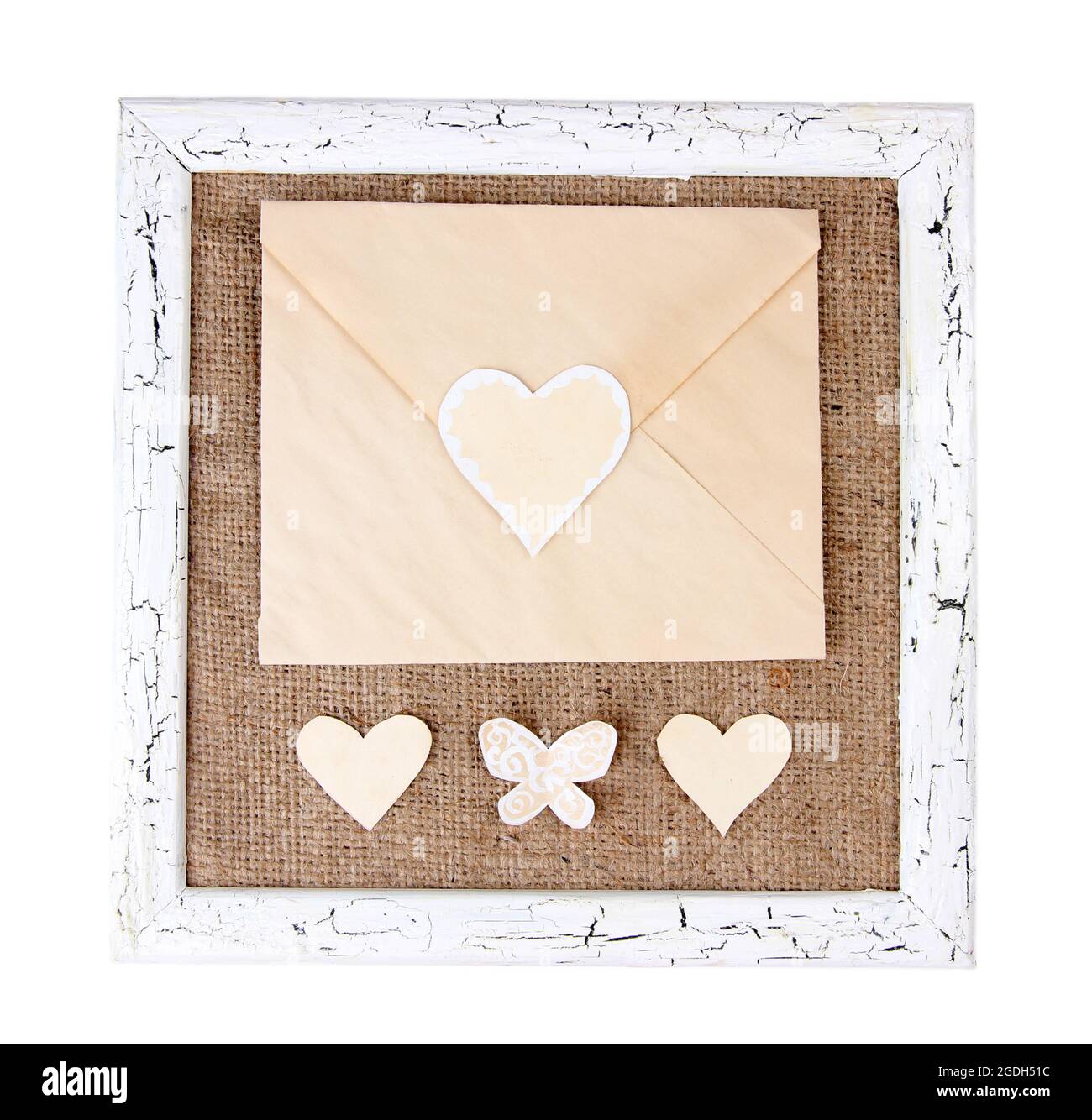 Wooden frame with love letter isolated on white Stock Photo - Alamy