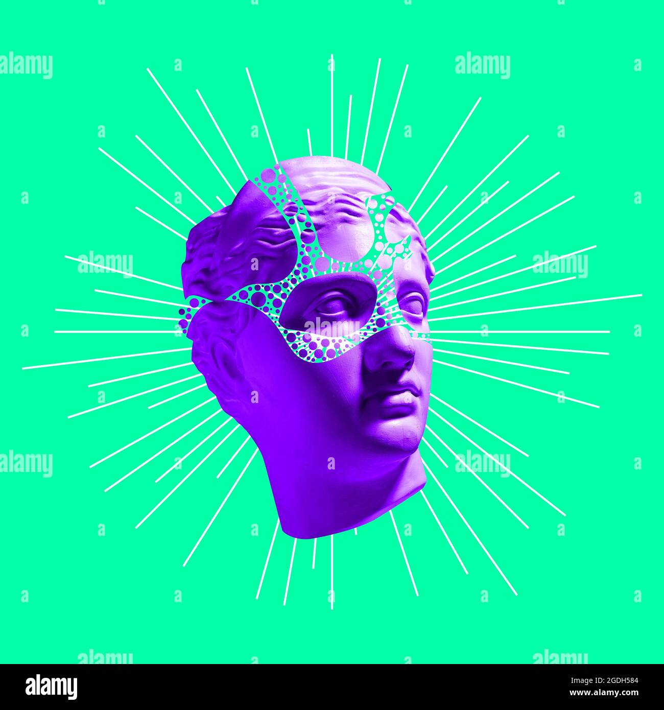 Modern conceptual artwork with ancient statue. Contemporary art collage