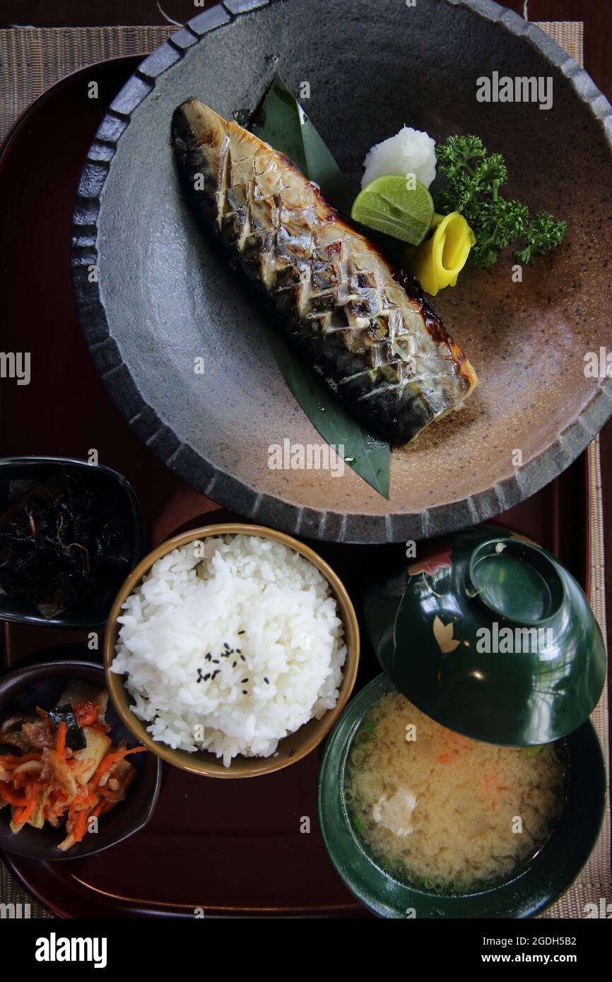 mackerel with rice Japanese style food Stock Photo Alamy