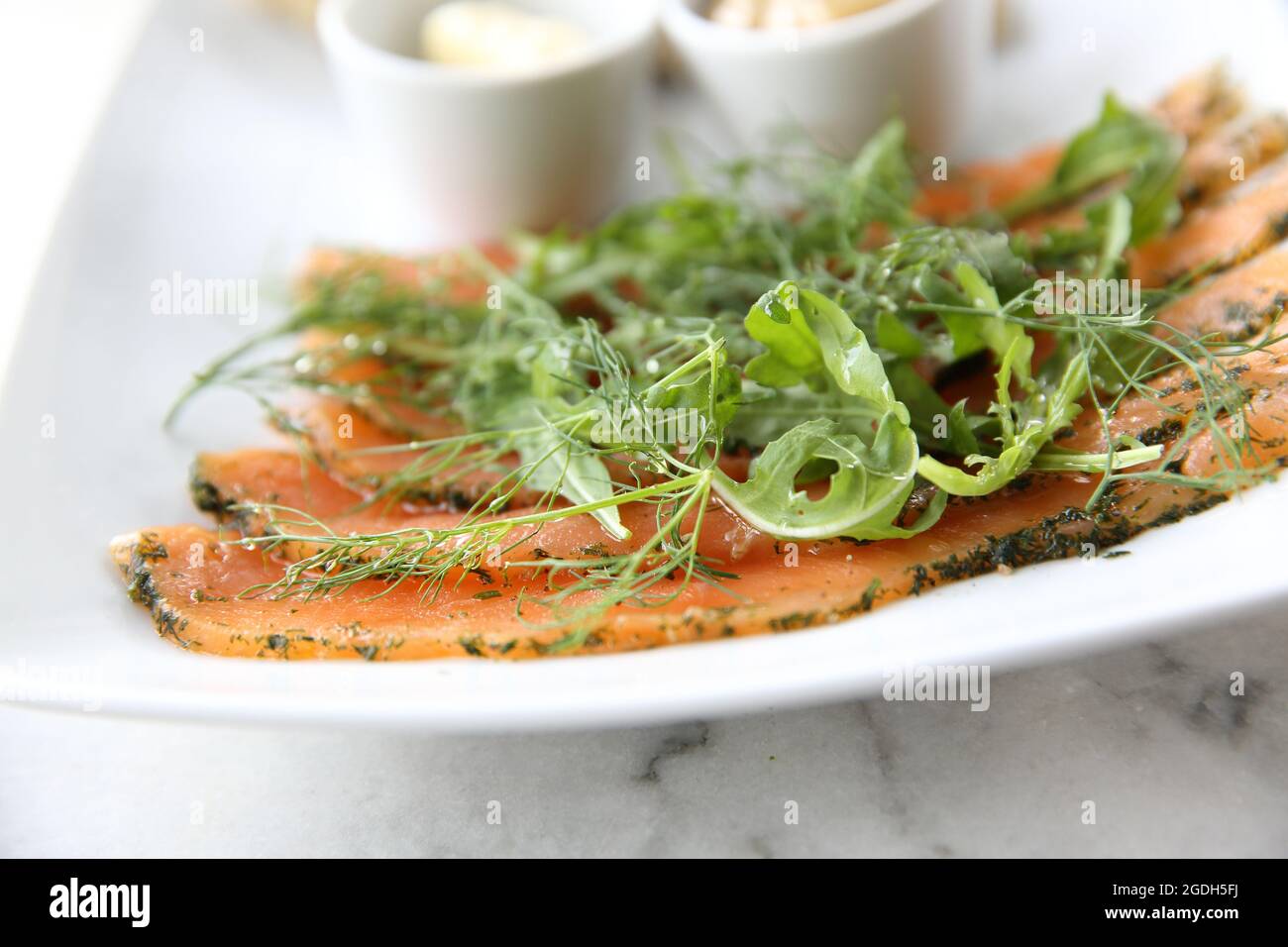 Smoked salmon gravlax with bread Stock Photo Alamy
