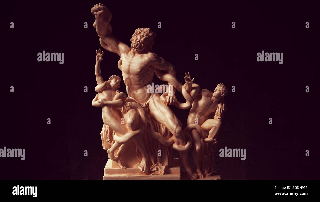 Statue Laocoon and His Sons famous ancient sculpture 3d illustration render Stock Photo