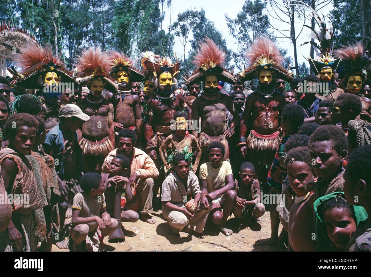 Papua New Guinea. Local Huli Wigmen tribes people. Stock Photo