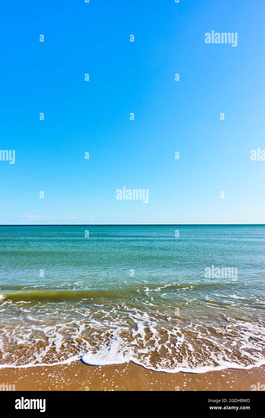 Sea and beach. Seascape with clear horizon and serene blue sky ...
