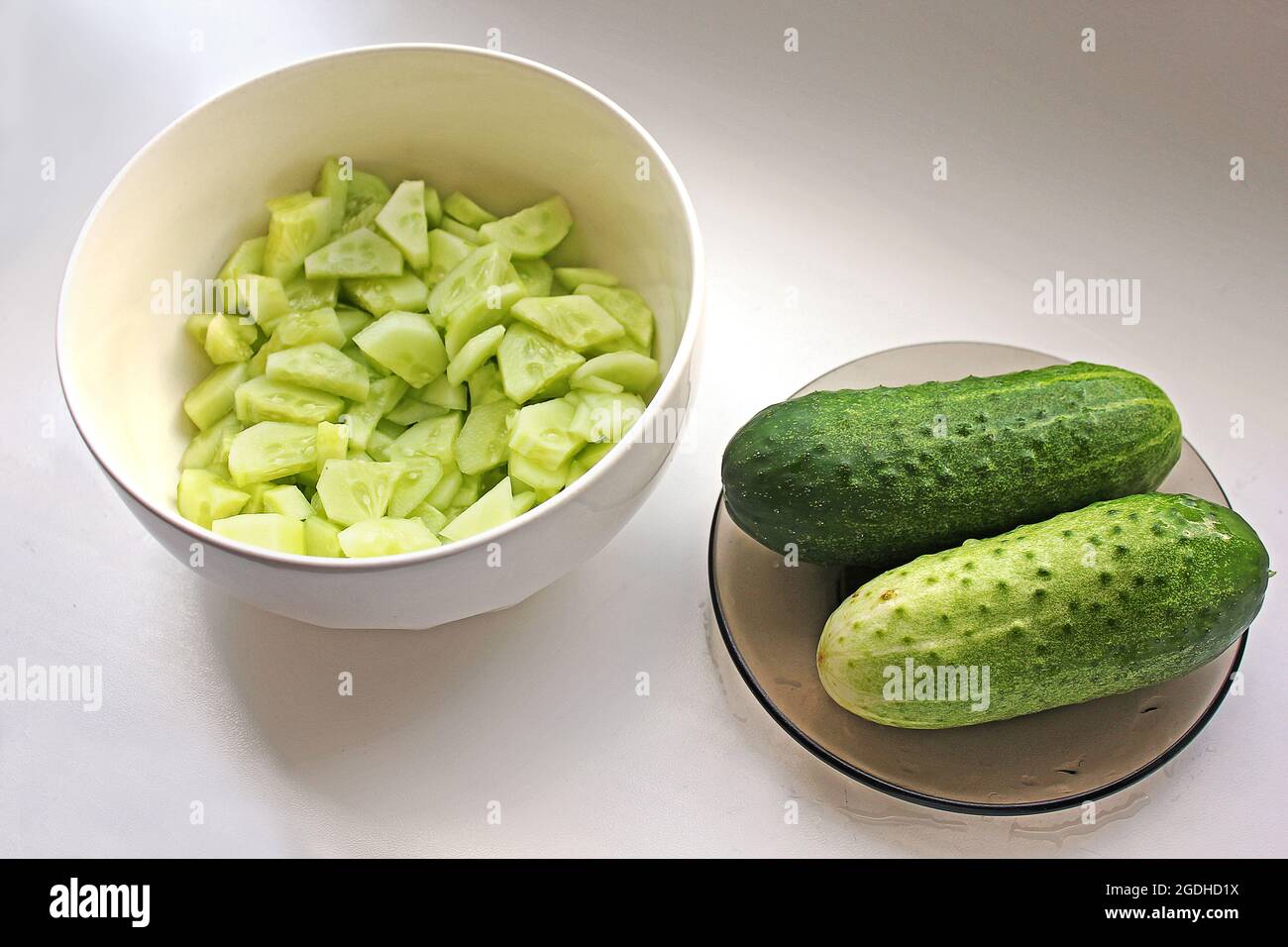 Fresh sliced cucumber Stock Photo