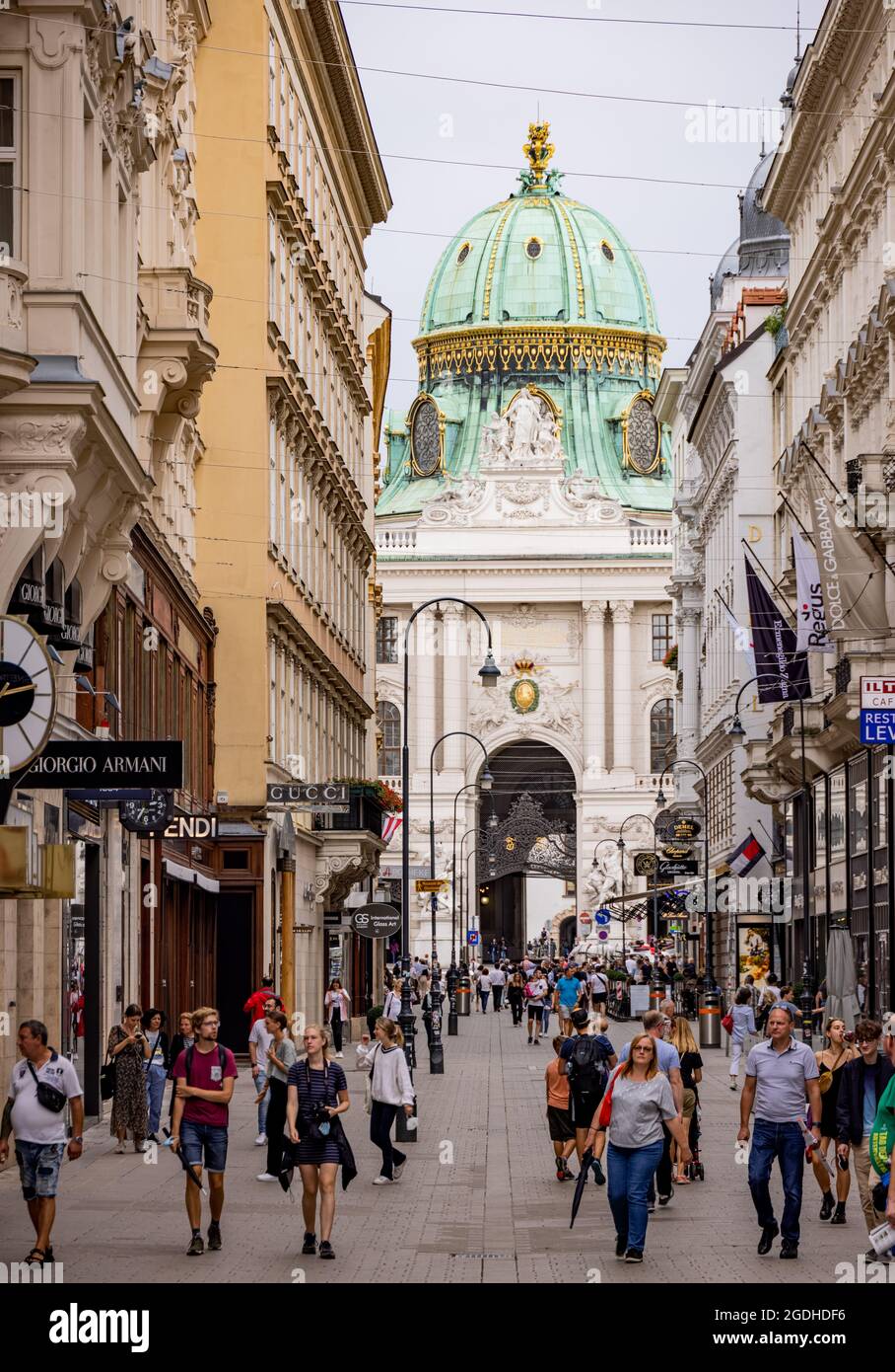 Pedestrian zone in Vienna with a view to the Imperial Palace - VIENNA, AUSTRIA, EUROPE - AUGUST 1, 2021 Stock Photo