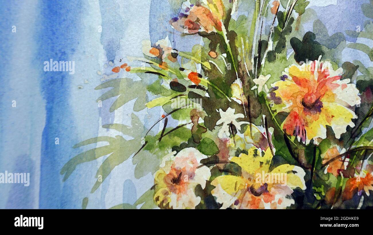 Art watercolor painting flower design background from thailand Stock Photo