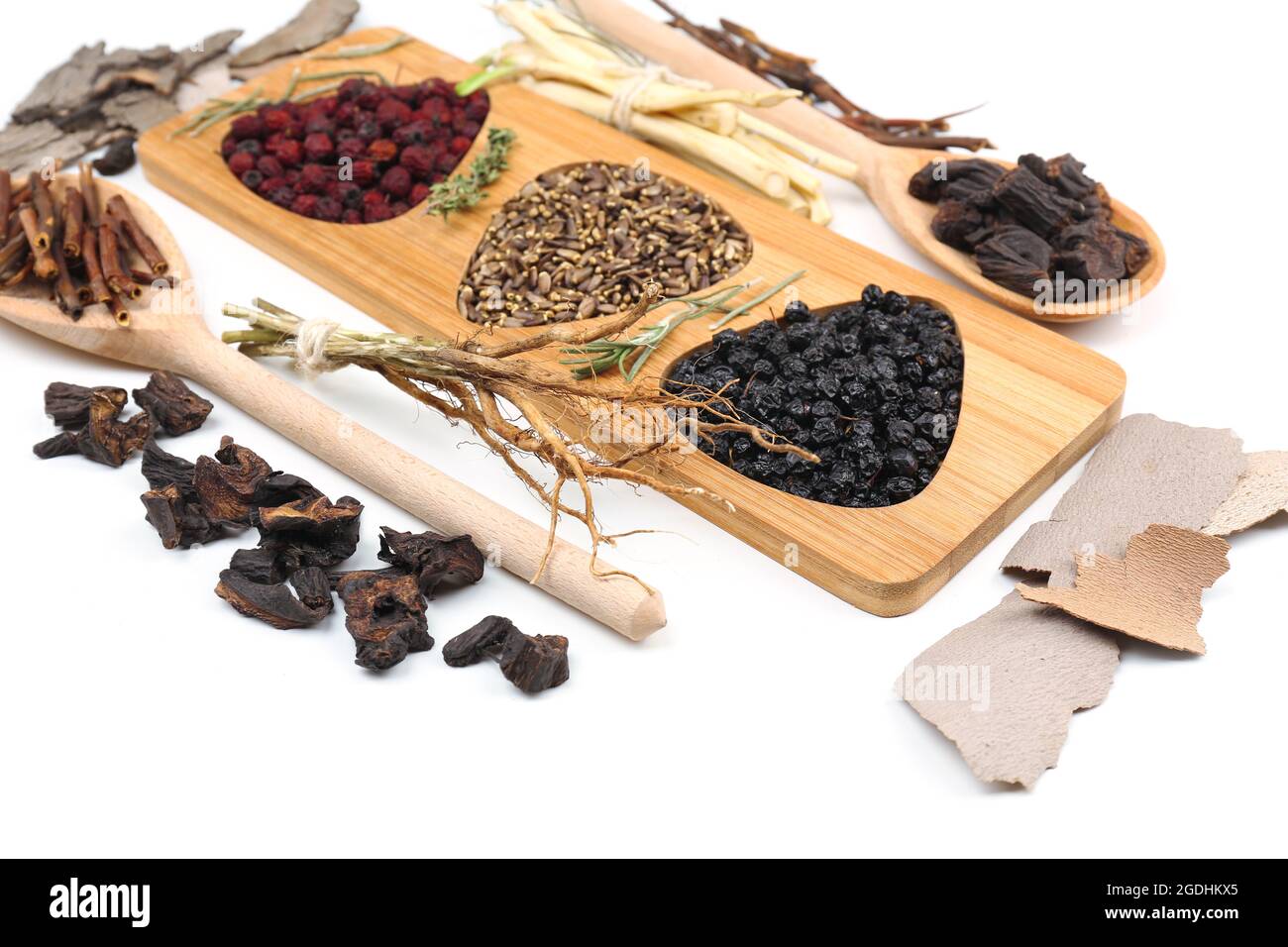 Traditional chinese herbal medicine ingredients, closeup Stock Photo