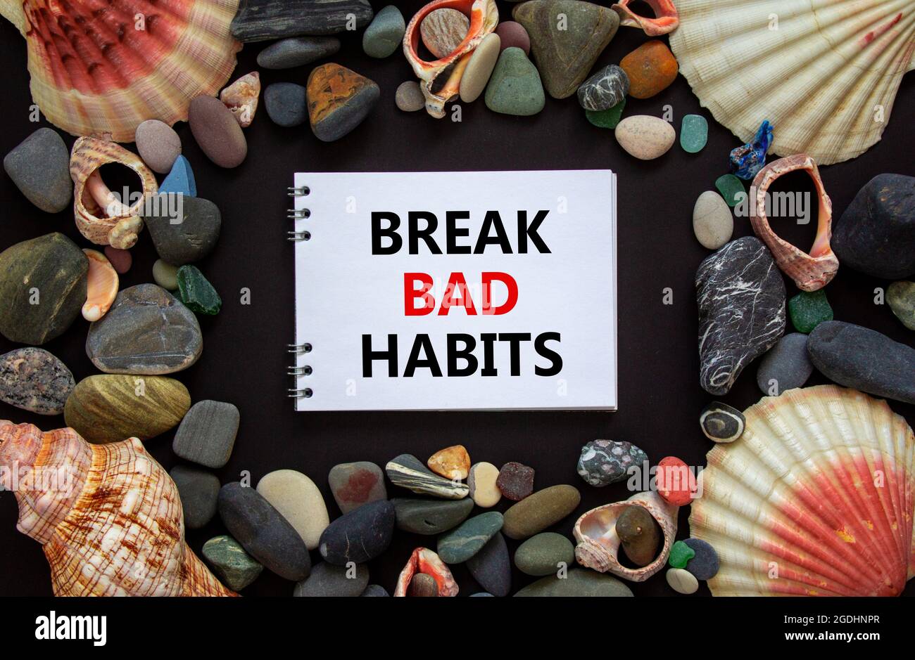 Break bad habits symbol. Words 'Break bad habits' on white note, black ...