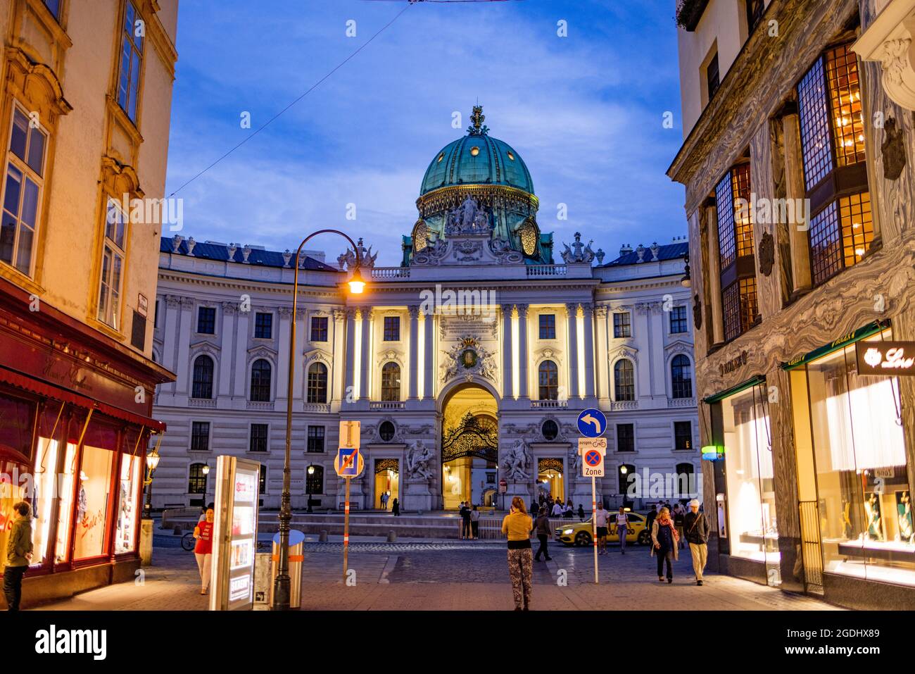 Pedestrian zone in Vienna with a view to the Imperial Palace - VIENNA, AUSTRIA, EUROPE - AUGUST 1, 2021 Stock Photo